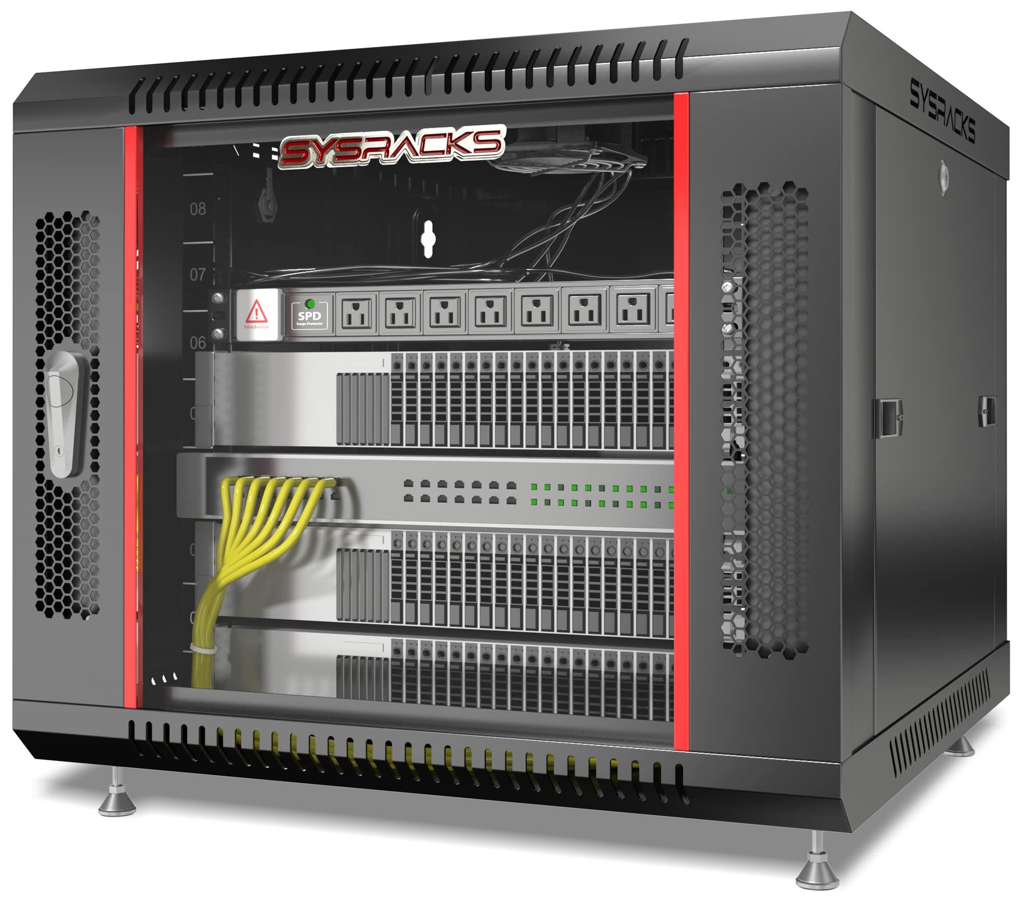 Sysracks Server Rack 9U - Wall Mount Rack - Locking Cabinet for Network - Electronics - Security - Audio - Video - AV Equipment - Data Rack - Legs/Power Strip/Shelf/Fan - 24-Inch Deep Sysracks