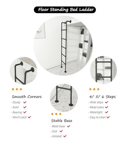 LSMKKA Rv Bunk Ladder 48 55 Inch 60 63 72 80 91" Basement Egress Ladder, Black Floor Standing Window Well Ladder 3 4 5 6 10 12 Step Ladders with Mount Discs, Adults Kids Safety Climb Stool (Color : Black,