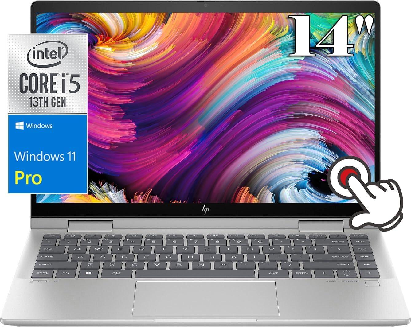 HP HP Envy x360 2-in-1 Laptop, 14\" FHD Touchscreen Display, Intel Core i5-1335U Processor, 8GB RAM 2TB SSD, Fingerprint reader, Backlit Keyboard, Bluetooth 5.3, Wi-Fi 6E, Windows 11 Pro, Silver