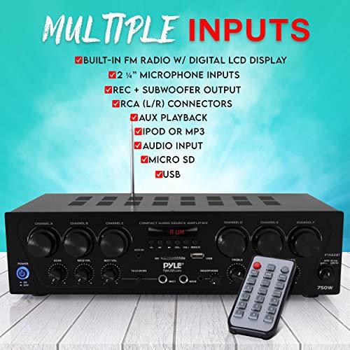 Pyle Pyle Wireless Bluetooth Home Audio Amplifier System-Upgraded 6 Channel 750 Watt Sound Power Stereo Receiver w/USB, Micro SD, Headphone,2 Microphone Input w/Echo, Talkover for PA - PTA62BT.5