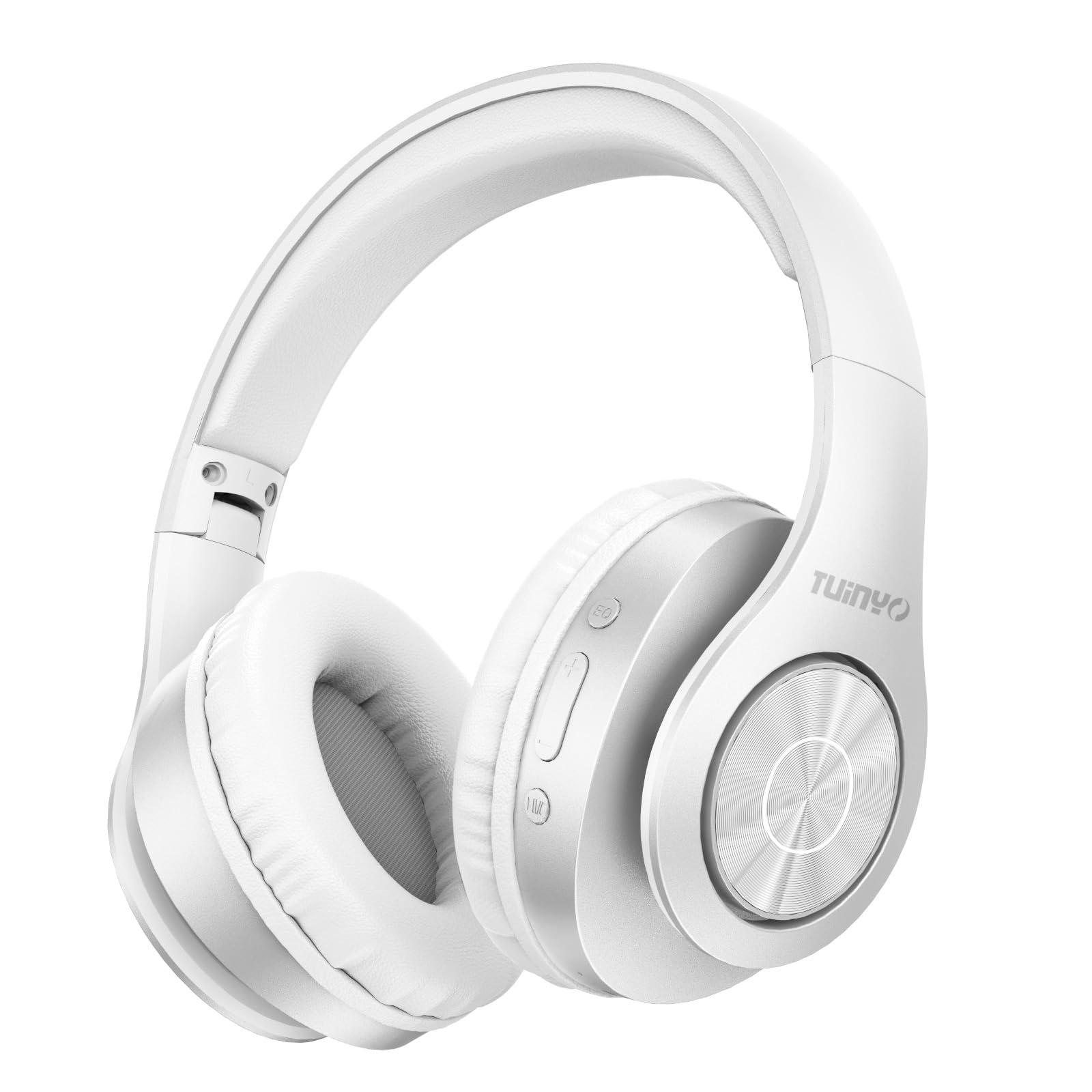 TUINYO TUINYO Bluetooth Headphones Wireless, Over Ear Stereo Wireless Headset 40H Playtime with deep bass, Soft Memory-Protein Earmuffs, Built-in Mic Wired Mode PC/Cell Phones/TV-White