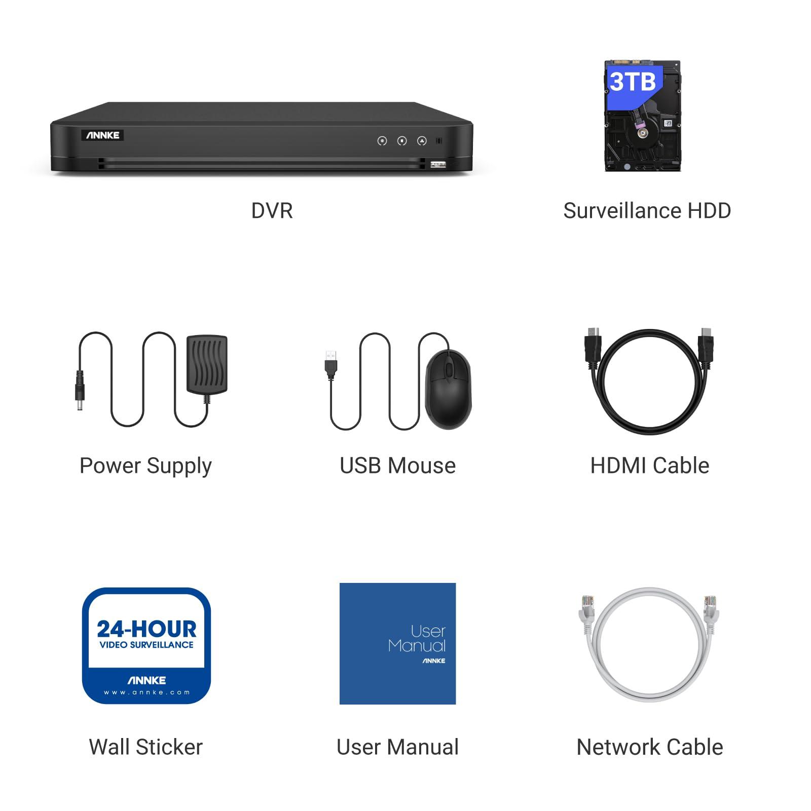 ANNKE ANNKE 16CH 4K AI DVR with Human & Vehicle Detection, 8MP H.265+ Surveillance CCTV Recorder for Home & Business, Work with Alexa, Easy Live Viewing, Support TVI/AHD/CVI/CVBS/IPC Input, 3TB HDD Included