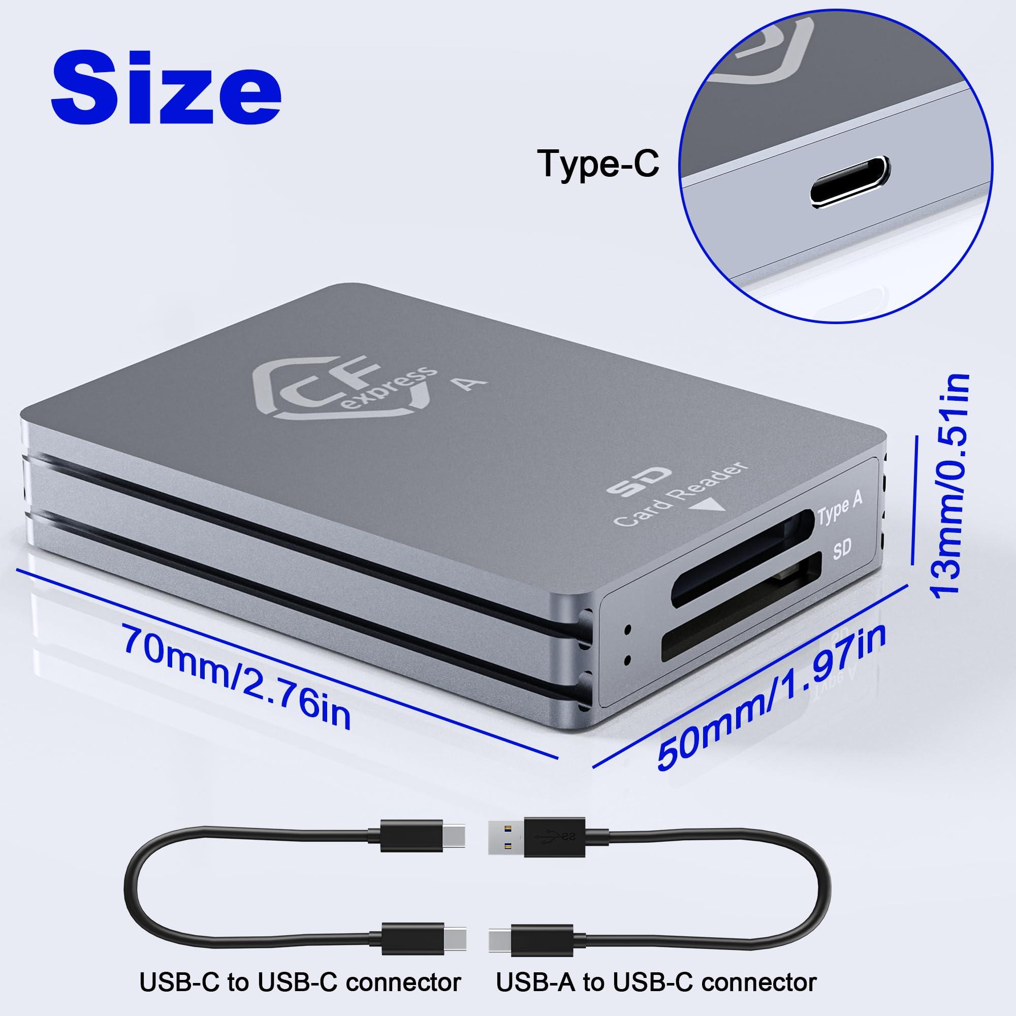 clickfish CFexpress Type A/SD Dual Slot Card Reader USB C, 10Gpbs USB3.2 Gen 2, Compatible with CFexpress Type A Card/SD Memory Card, Aluminum CFexpress Memory Card Adapter with USB C to USB C/USB A Cable