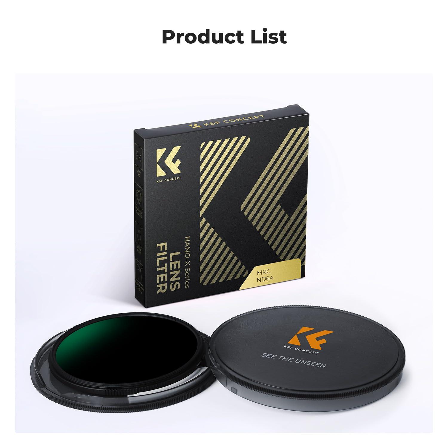 K&F Concept K&F Concept 77mm ND64 Lens Filter (6-Stop Fixed Neutral Density Filter), 28 Multi-Layer Coatings HD Waterproof Ultra Slim Nano-X Series Filter for Camera Lens