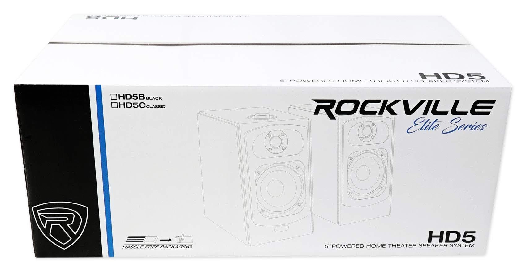 Rockville Rockville (2 HD5B 5" 150w RMS Powered Bluetooth Bookshelf Home Theater Speakers Bundle with (2) RHTSB 36" Inch Bookshelf Speaker Stands Surround Sound Home Theater (4 Items)