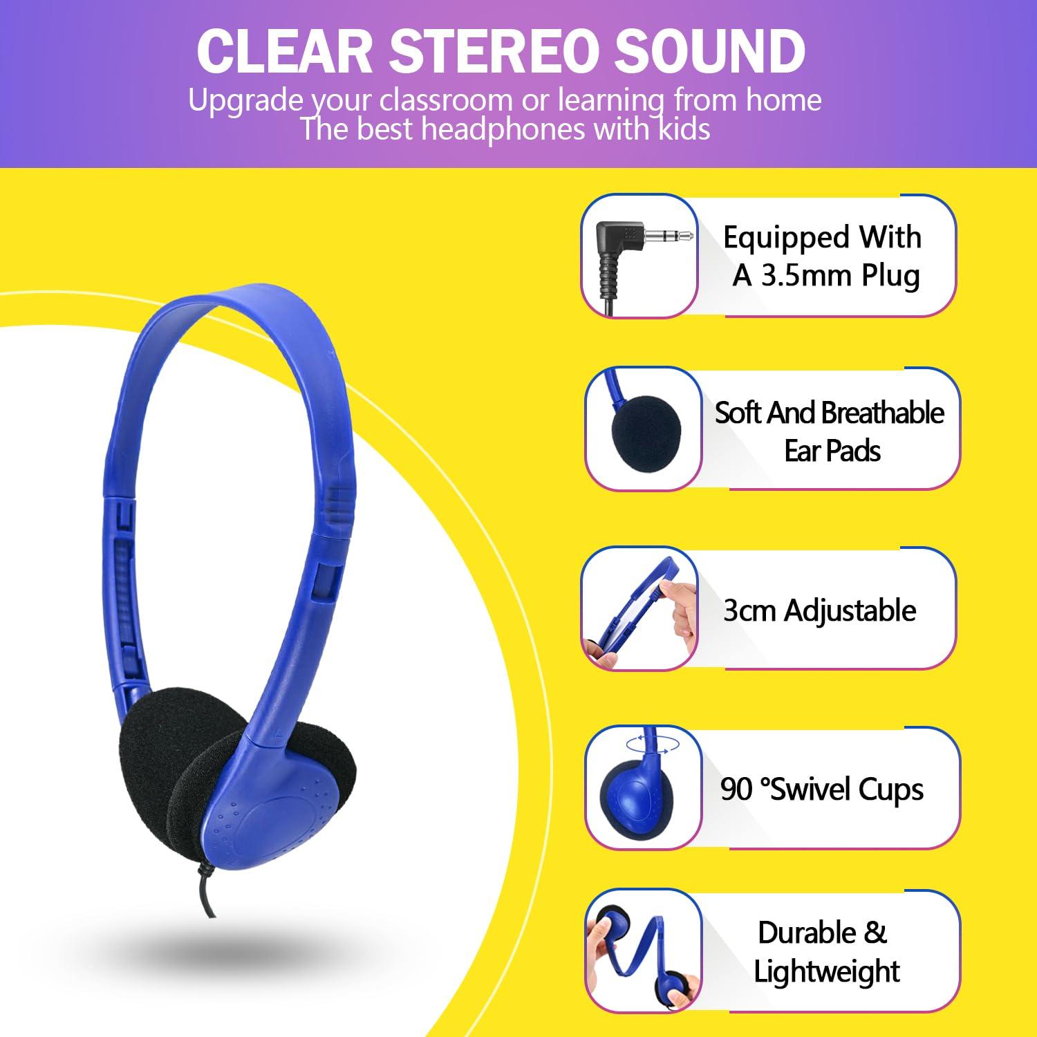 Yoley Headphones Bulk 96 Pack for Kids School Students Children Toddler Boys Girls Teen and Adult,Wholesale Durable Headphones for Classroom Earphones (12 Colors)