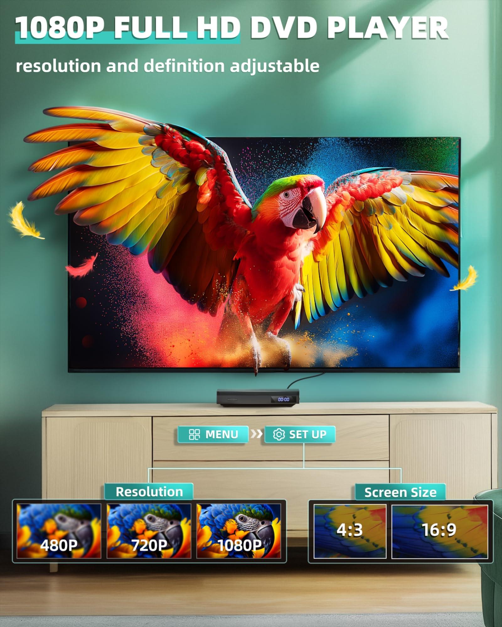 SHIWAKOTO Mini DVD Players for TV, HDMI DVD Player with HDMI RCA Cable, All Region Free Compact DVD Player Support USB, AUX, NTSC/PAL, Memory Playback, Small CD DVD Players with Remote Control