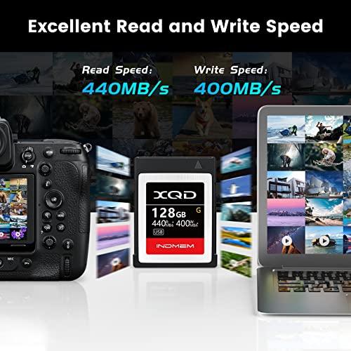 INDMEM INDMEM XQD 128GB Memory Cards, 5X Tough MLC XQD Flash Memory Cards High Speed G Series| Max Read 440MB/s, Max Write 400MB/s