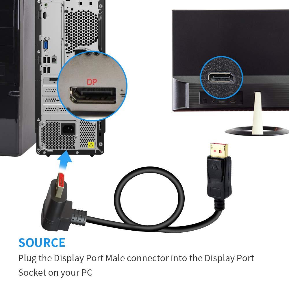 BolAAzuL 90 Degree Displayport 1.4 Adapter Cable, BolAAzuL Right Angle Display Port Cable Downward Angled 8K/60Hz, 4K/144Hz 6ft/1.8m Male/Male High Speed for SSUPD Meshlicious/Vertical Mounted GPU