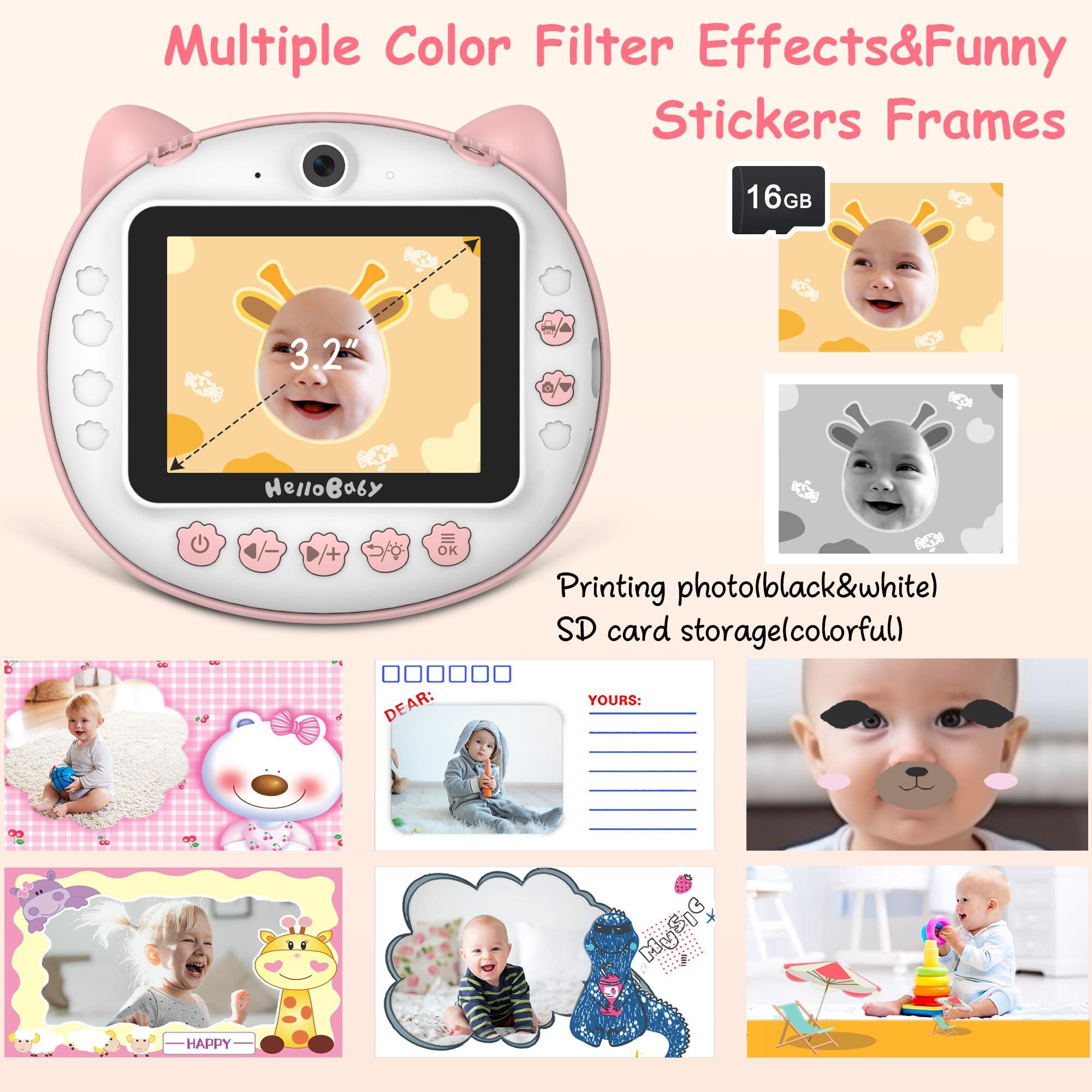 HelloBaby HelloBaby Kids Instant Print Camera with 3.2" IPS Screen | 1080P HD Digital Camera for Girls Ages 3-12 | 16GB SD Card & 2 Paper Rolls | Instant Print Kids Camera Toy (Pink)