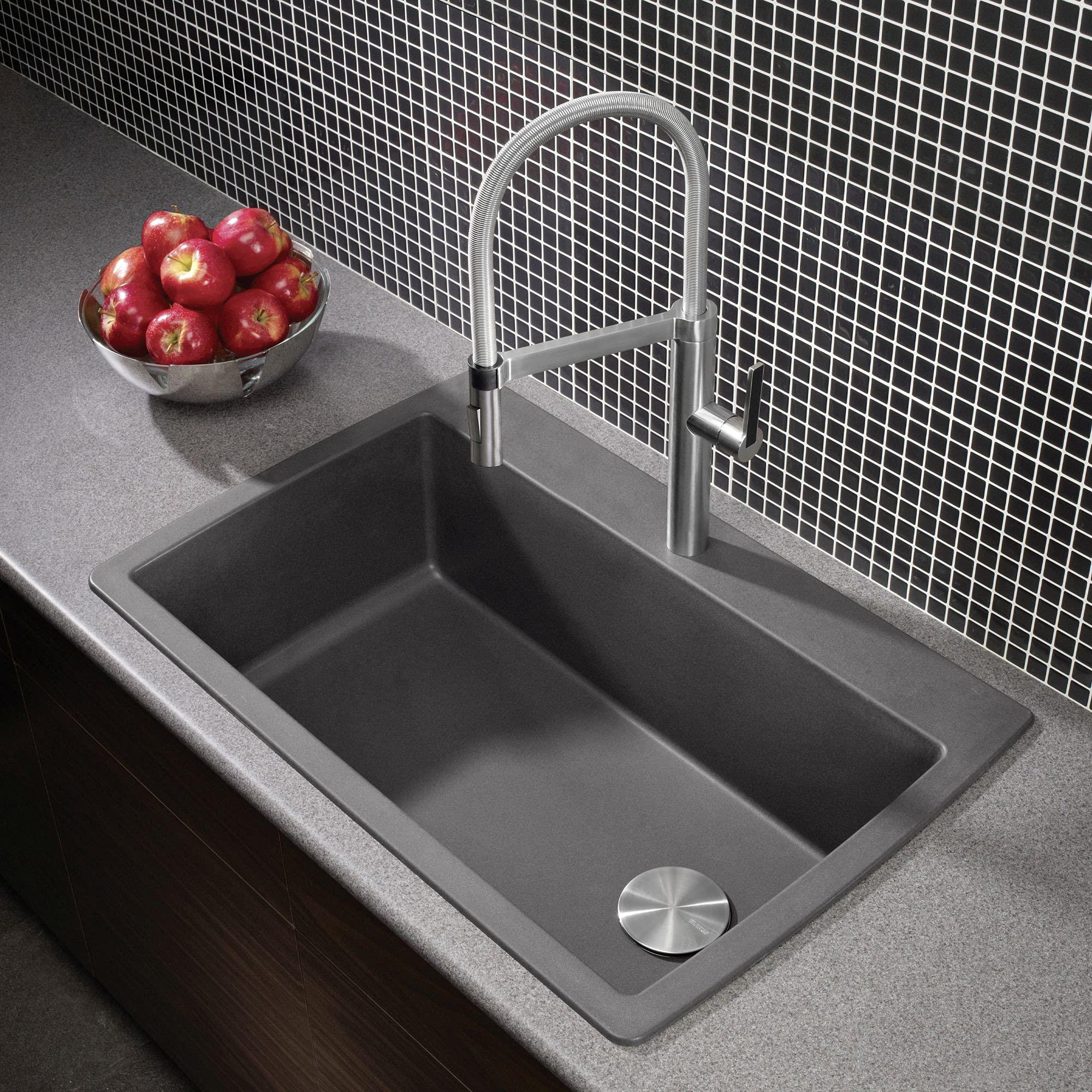 BLANCO BLANCO 441467 Diamond Super Single Silgranit Drop-in or Undermount Kitchen Sink, 33.5" X 22", Cinder
