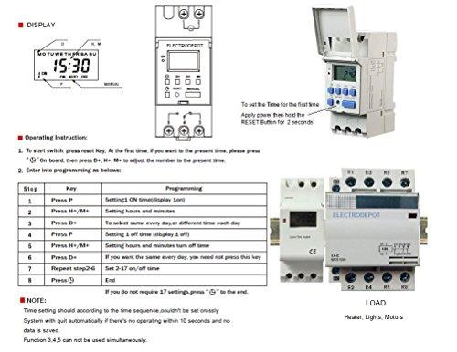 Electrodepot 7 Day 24 Hours Timer with a N/O 4 Pole, 40 Amps, Contact Rated 400V, Control Coil 120VAC, in DIN Rail