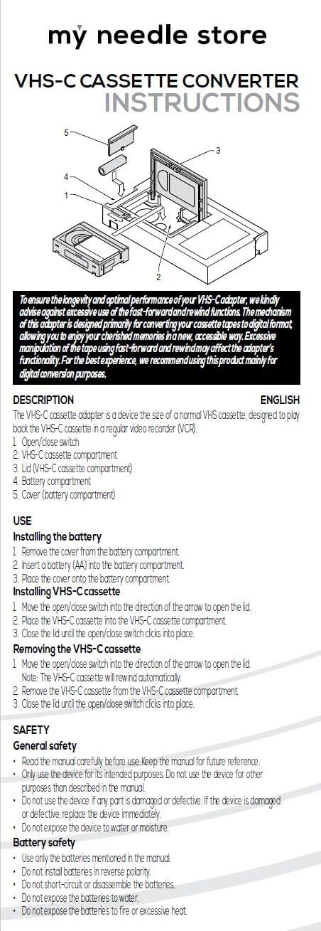 My Needle Store Original Factory Sealed My Needle Store Cassette Adapter for Camcorders SVHS VHS-C to VHS Ideal for VCR Player, VHS Tapes, Video Cassette Player and VHS to Digital Converting.