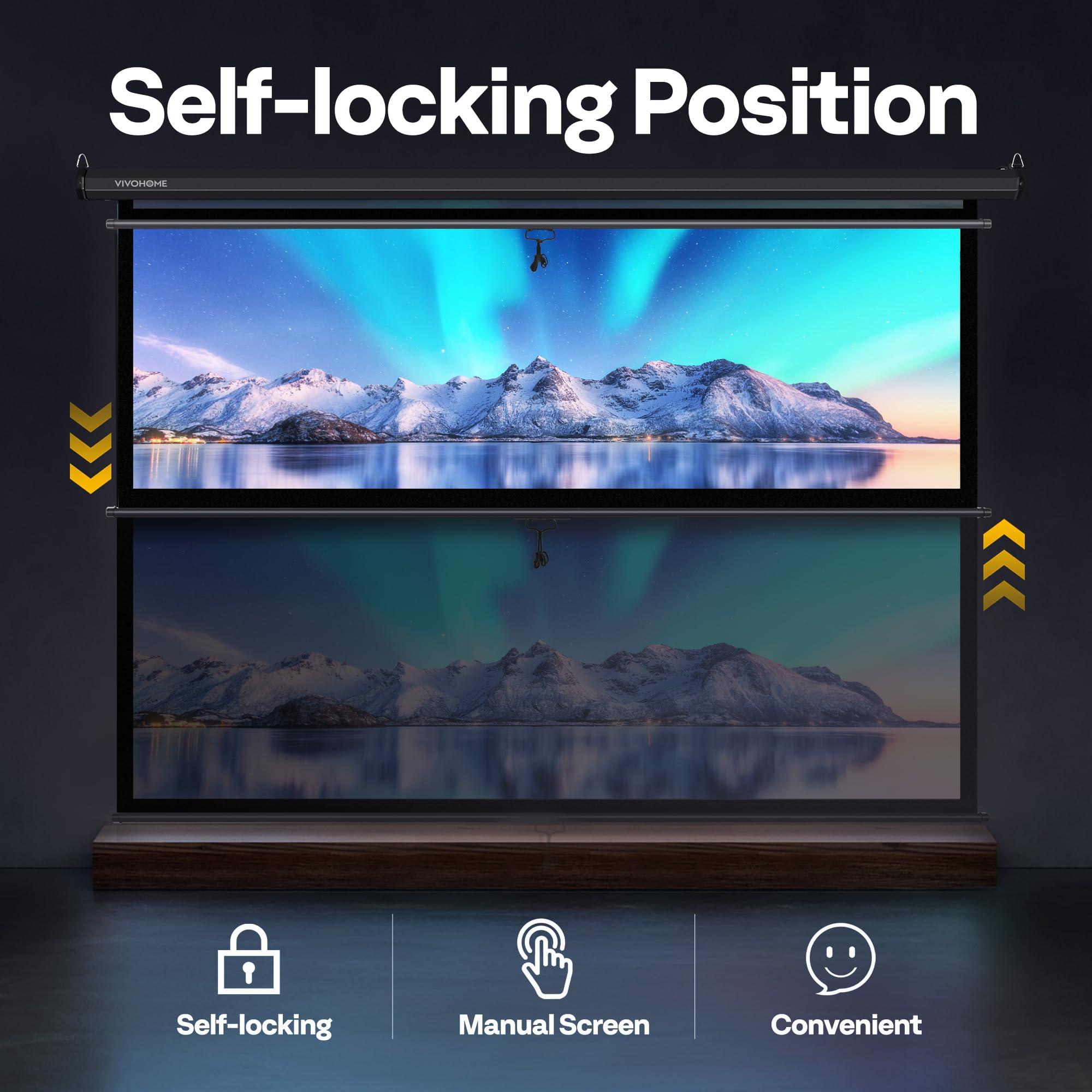 VIVOHOME VIVOHOME Projector Screen Pull Down, 16:9 80 Inch Retractable Projection Screen, HD 4K Manual Pull Movie Screen for Home Theater, Cinema, Office (70x40 Inch Black)