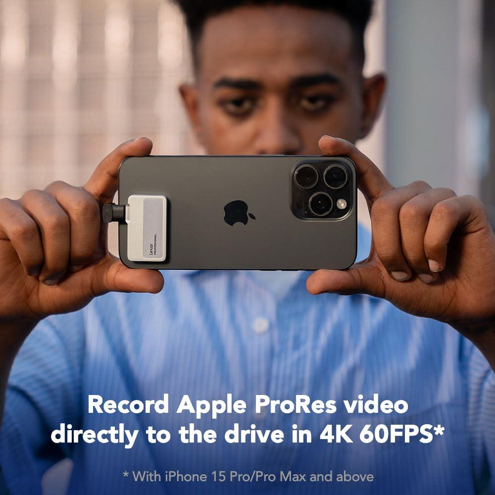 Lexar Lexar 1TB Professional Go Portable SSD, Supports Apple 4K 60fps ProRes, Up to 1050MB/s, USB 3.2 Gen 2, Rugged, IP65, Ultracompact, Compatible w/iPhone 15/16, External SSD (LSL400X001T-RNSNU)