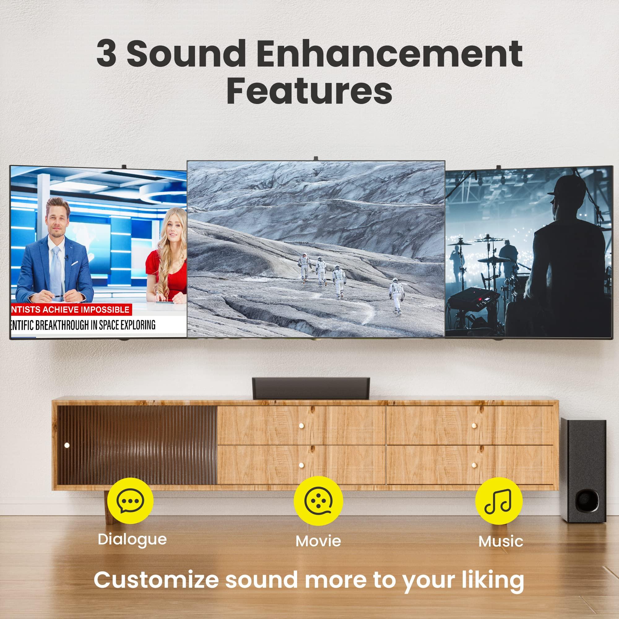 PHEANOO PHEANOO 2.1 Compact Sound Bars for TV with Subwoofer, HDMI ARC/Bluetooth 5.0/Optical/AUX/RCA Connection, Remote Control, Adjustable Bass, Wall Mountable P15, 140W, 16 inch, Black