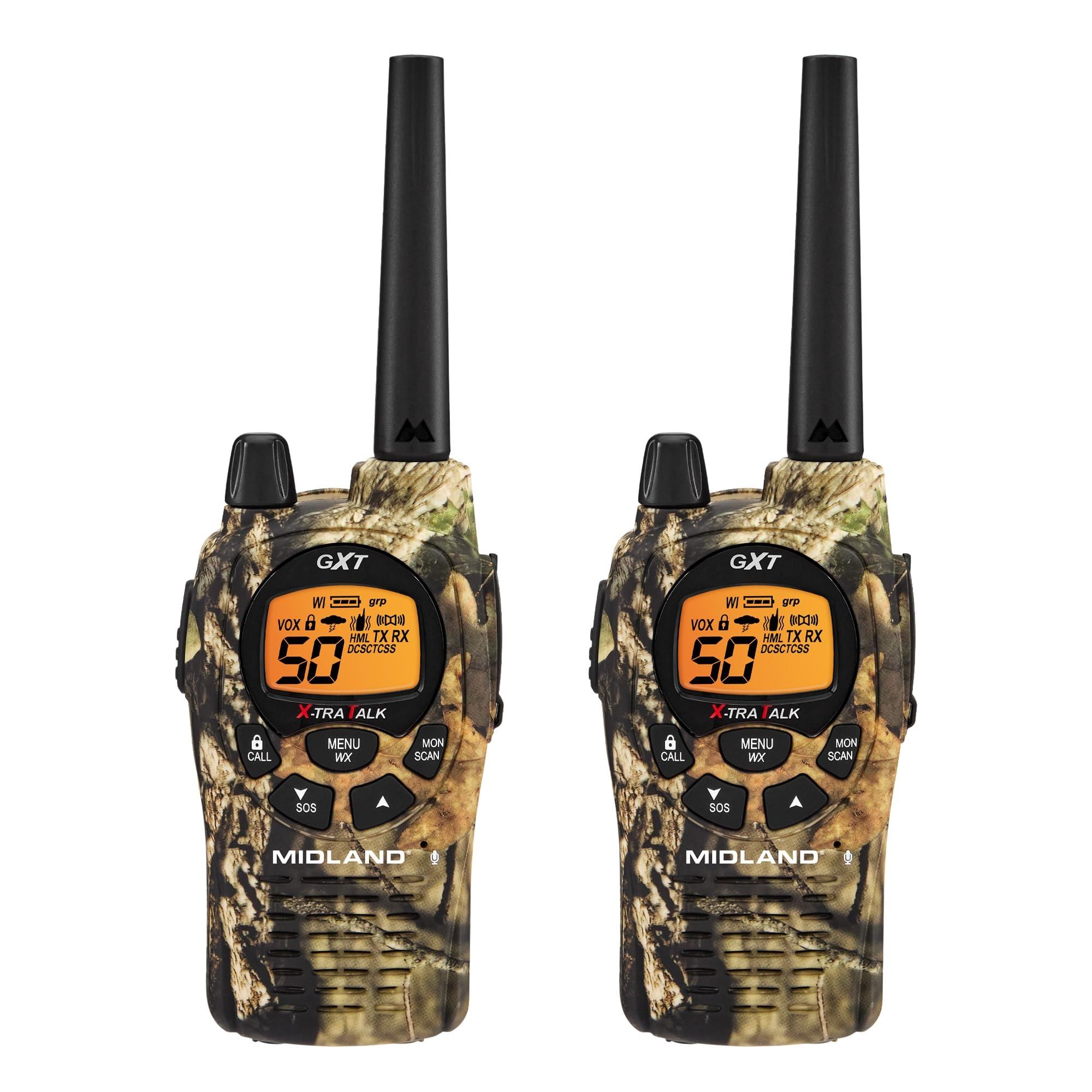 Midland Midland GXT1050VP4 GMRS Two-Way Radio (50-Channel, Long Range, 142 Privacy Codes, SOS, NOAA, Rechargeable Nickle Battery, Mossy Oak Camo, 2-Pack)