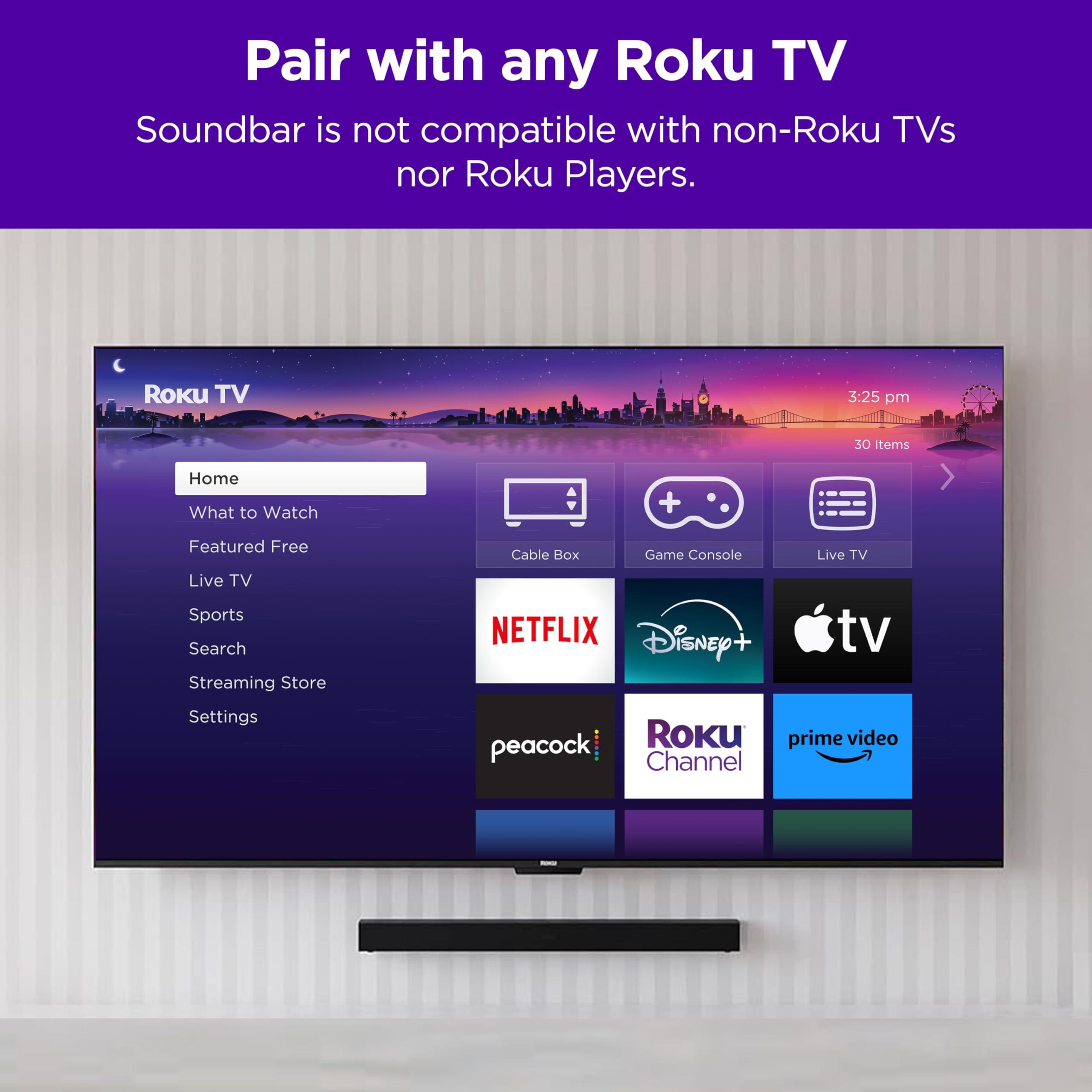 Roku Roku TV Wireless Soundbar, Soundbar Exclusively for RokuTV with Enhanced Stereo Sound, Clear Dialogue, and Simple Wireless Setup