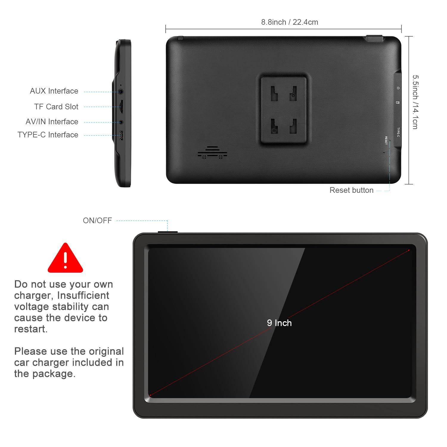 Aonerex Car GPS Navigation Compatible Wireless Apple CarPlay Android Auto 9\" HD Touch Screen, Portable Bluetooth GPS Navigation Mirror Link Music Video Player Airplay/Siri/AUX/Android