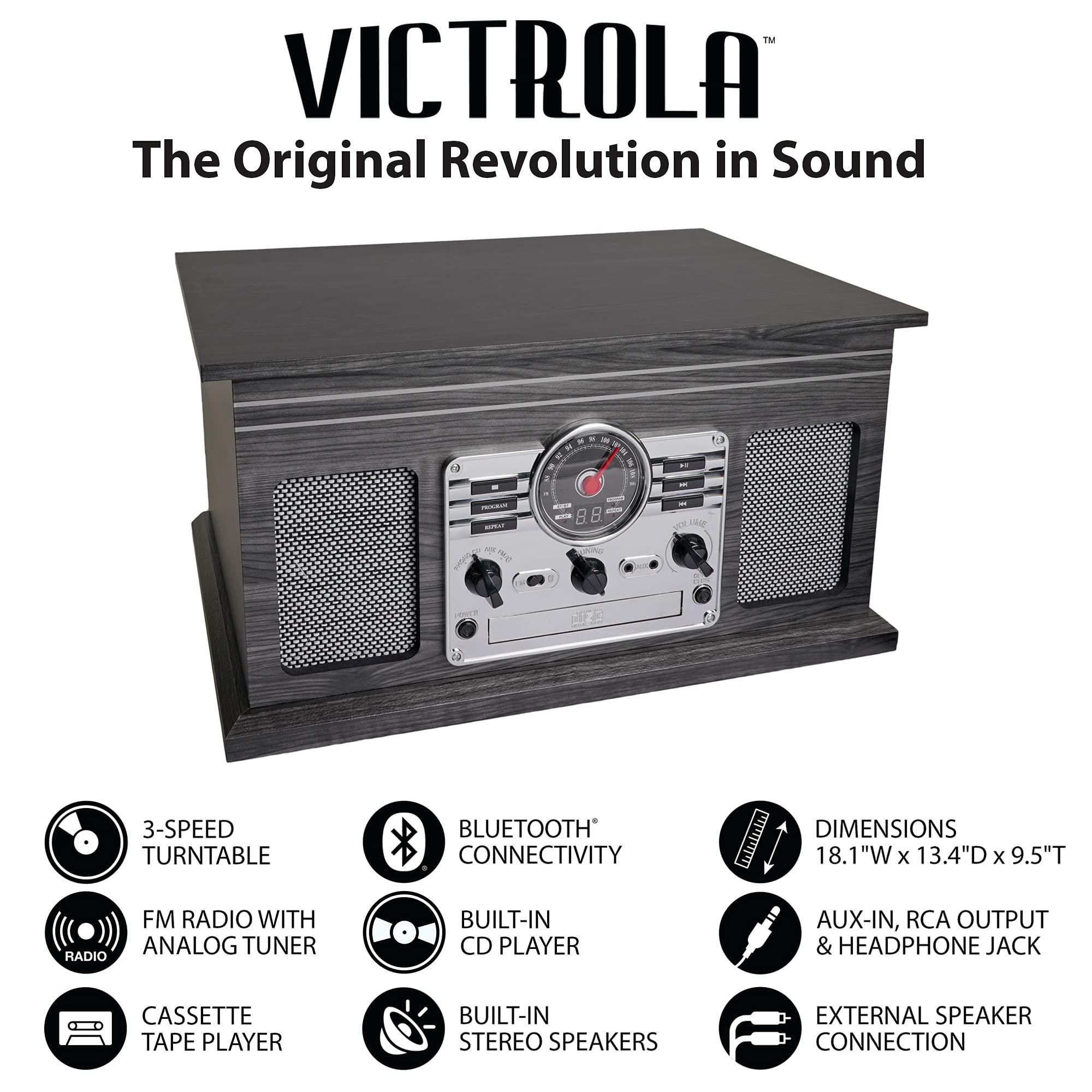 Victrola Victrola Nostalgic 6-in-1 Bluetooth Record Player & Multimedia Center with Built-in Speakers - 3-Speed Turntable, CD & Cassette Player, FM Radio | Wireless Music Streaming | Natural