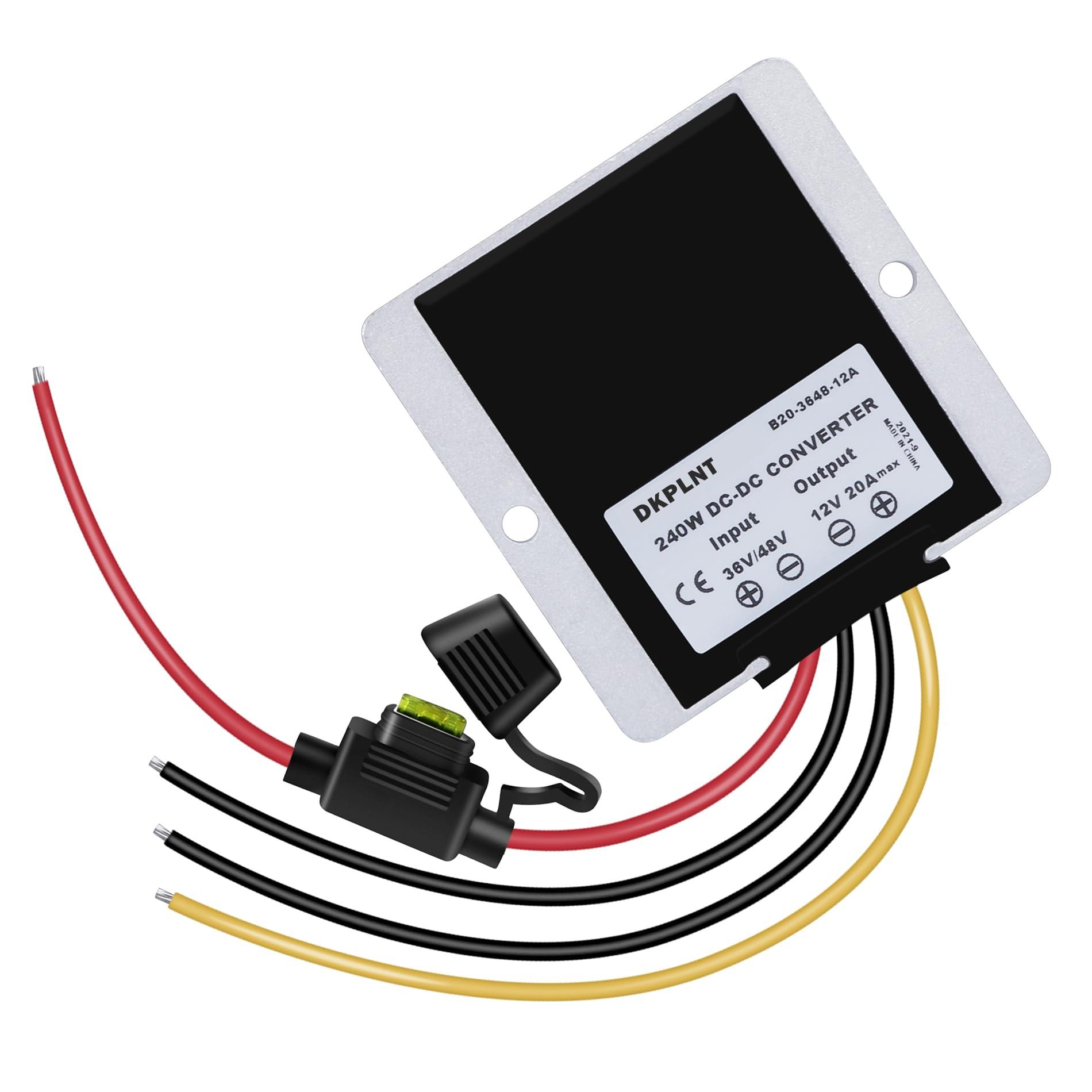 dkplnt dkplnt 20A 240W 12v Golf Cart 48V 36V to 12V Converter Voltage Regulator Reducer Transformer with Fuse