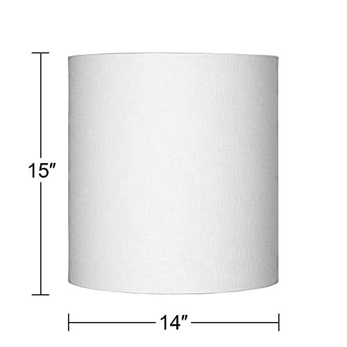 Brentwood Collection White Tall Linen Medium Drum Lamp Shade 14\" Top x 14\" Bottom x 15\" High (Spider) Fully Assembled Replacement with Harp and Finial for Table Lamps - Springcrest