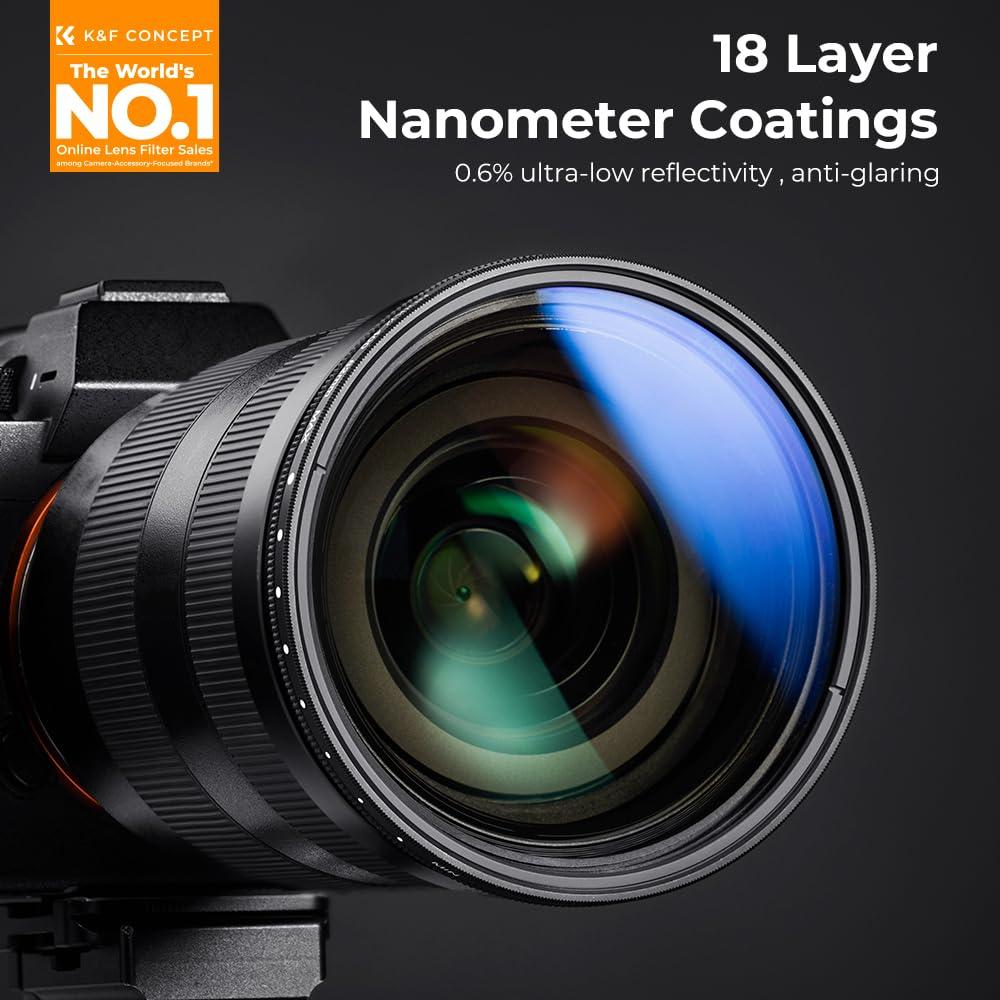 K&F Concept K&F Concept 46mm Variable ND Lens Filter ND2-ND400 (1-9 Stops) 18 Multi-Layer Coatings Adjustable Neutral Density Ultra Slim Lens Filter for Camera Lens (K-Series)