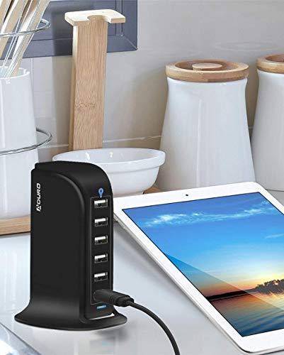 Aduro Aduro 40W 6-Port USB Desktop Charging Station Hub Wall Charger for iPhone iPad Tablets Smartphones with Smart Flow (Black)
