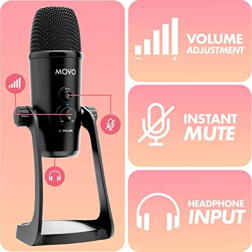 Movo Movo UM700 Computer Condenser USB Gaming Mic with Adjustable Pickup Patterns - Microphone for PC, PS5, Podcasting, Streaming, ASMR