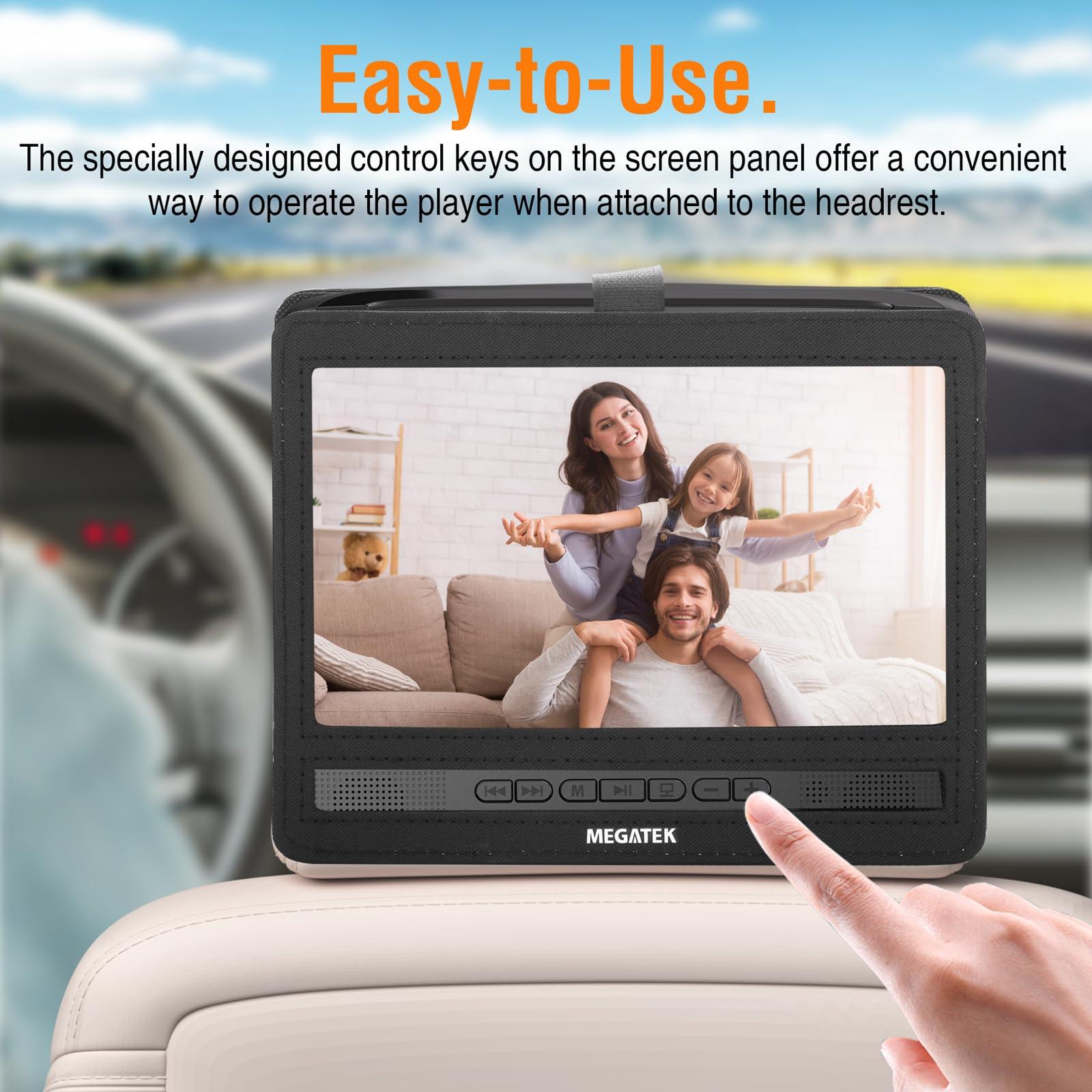 MEGATEK Megatek 12.5" Portable DVD Player with Headphones, Extended 6-Hour Battery, 10.5" HD Swivel Screen, Supports CD/DVD/USB/SD Card, Car Headrest Mount, Car Charger, AC Power Adapter, Remote Control