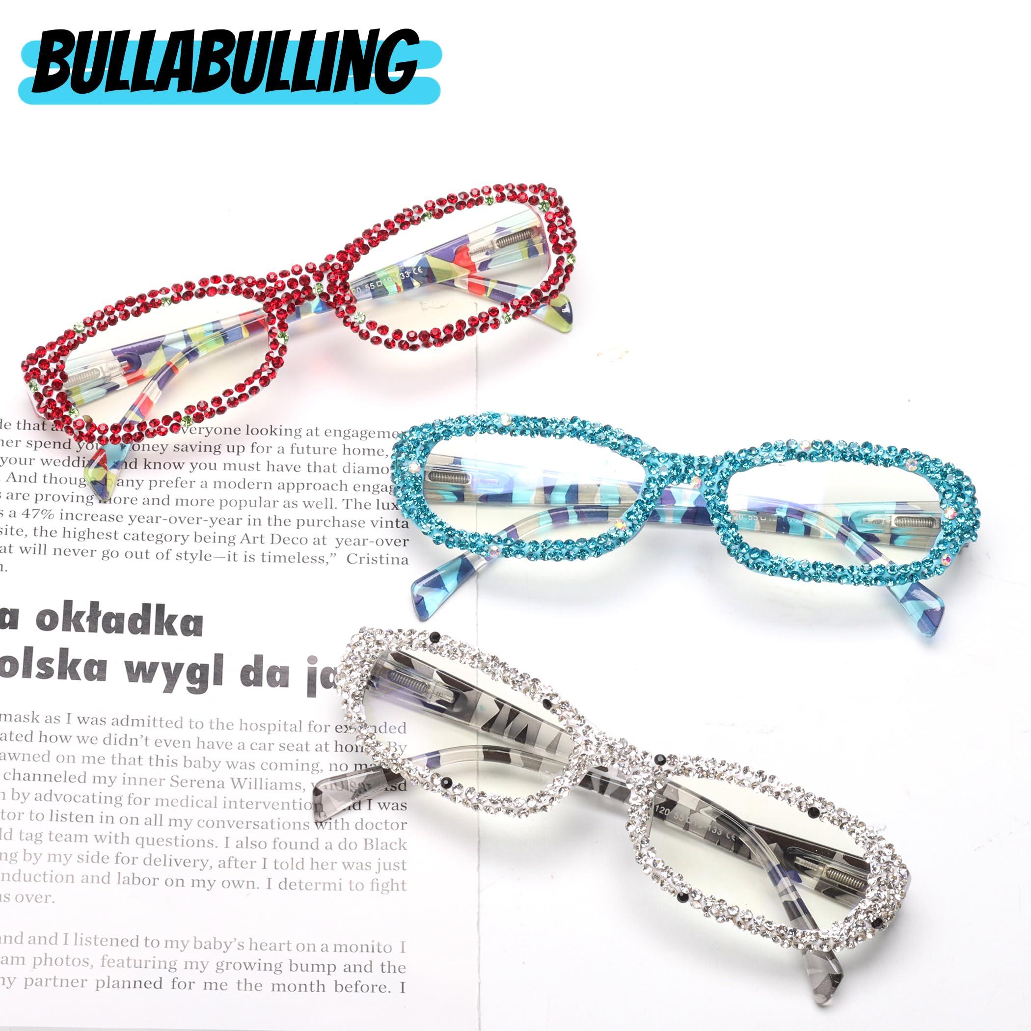 bullabulling Rectangle Bling Rhinestone Reading Glasses For Women Blue Light Blocking Reader Computer Eyeglass Frame (Christmas, 3.0, x)