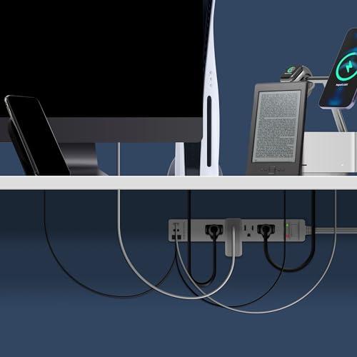 LIDER LIDER Outlet Extender with 4 Receptacles, USB Type-A and 2 USB Type-C, Ultra-Thin Flat-Plug with Cord Extender, 4-Outlet Power Strip, Slim Angled Design, Surge Protector, 720 Joules, 5ft Cord, White