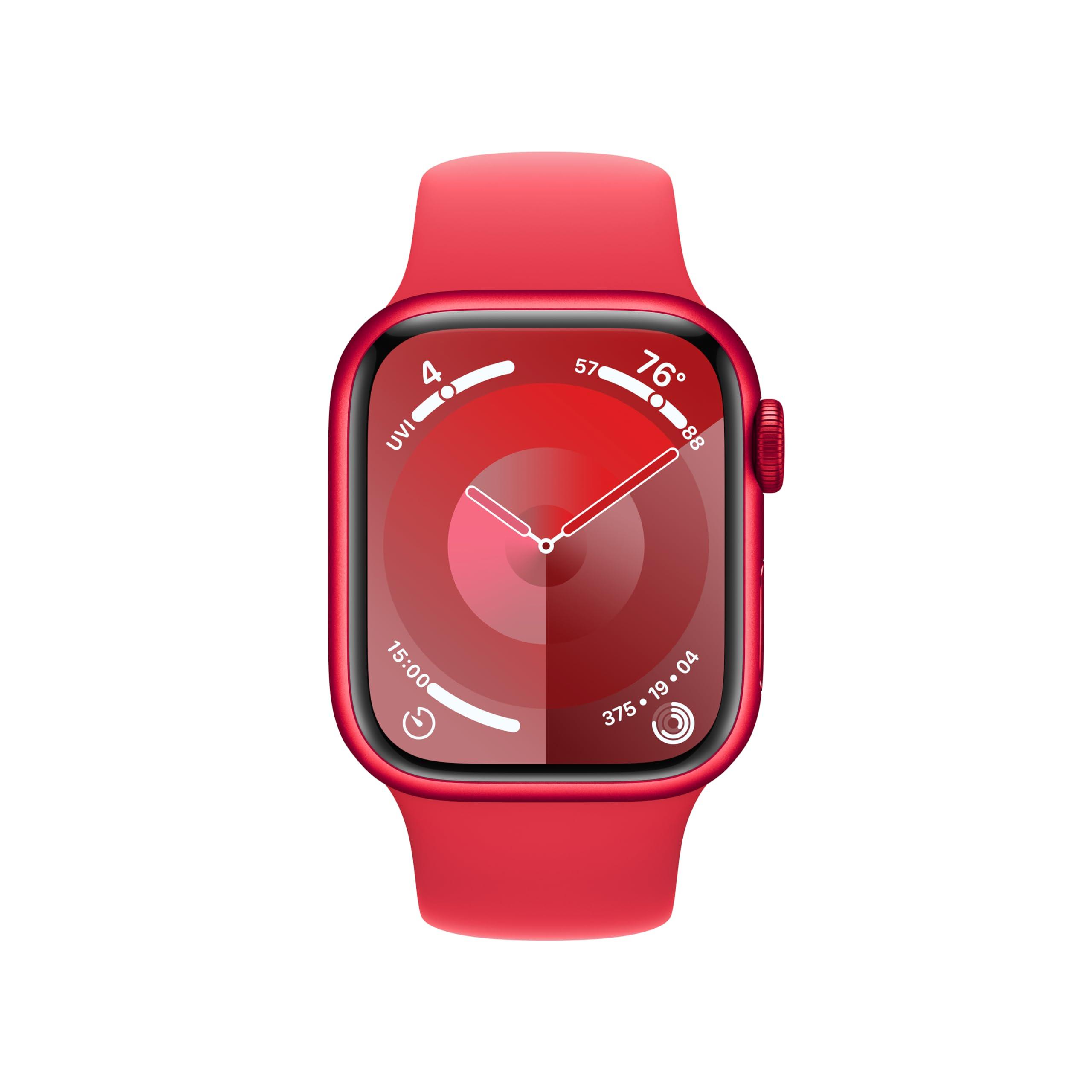 Apple Apple Watch Series 9 [GPS + Cellular 41mm] Smartwatch with (Product) RED Aluminum Case with (Product) RED Sport Band M/L. Fitness Tracker, Blood Oxygen & ECG Apps, Always-On Retina Display