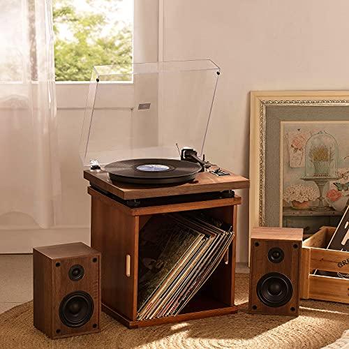 1 BY ONE 1 BY ONE Bluetooth Turntable HiFi System with 36 Watt Bookshelf Speakers, Patend Designed Vinyl Record Player with Magnetic Cartridge, Bluetooth Playback and Auto Off