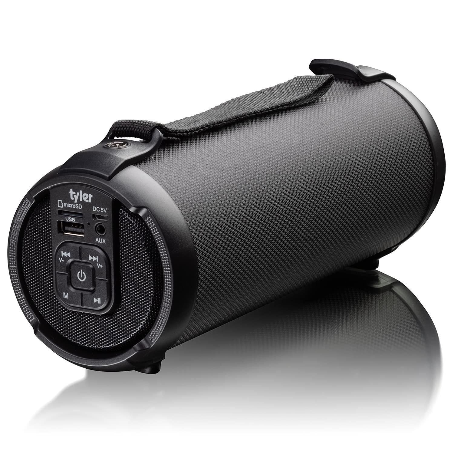 TYLER Tyler Wireless Bluetooth Speaker Water Resistant Long Range Rechargeable Boombox USB MP3 Micro SD AUX Inputs Fm Radio Sound & Bass Carry Strap Lightweight for Home Outdoor Stereo
