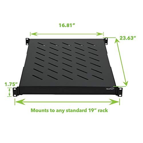 NavePoint NavePoint 1U 19-Inch Fixed 4-Post Rack Mount Server Shelf with Adjustable Depth from 18-34 Inch Black
