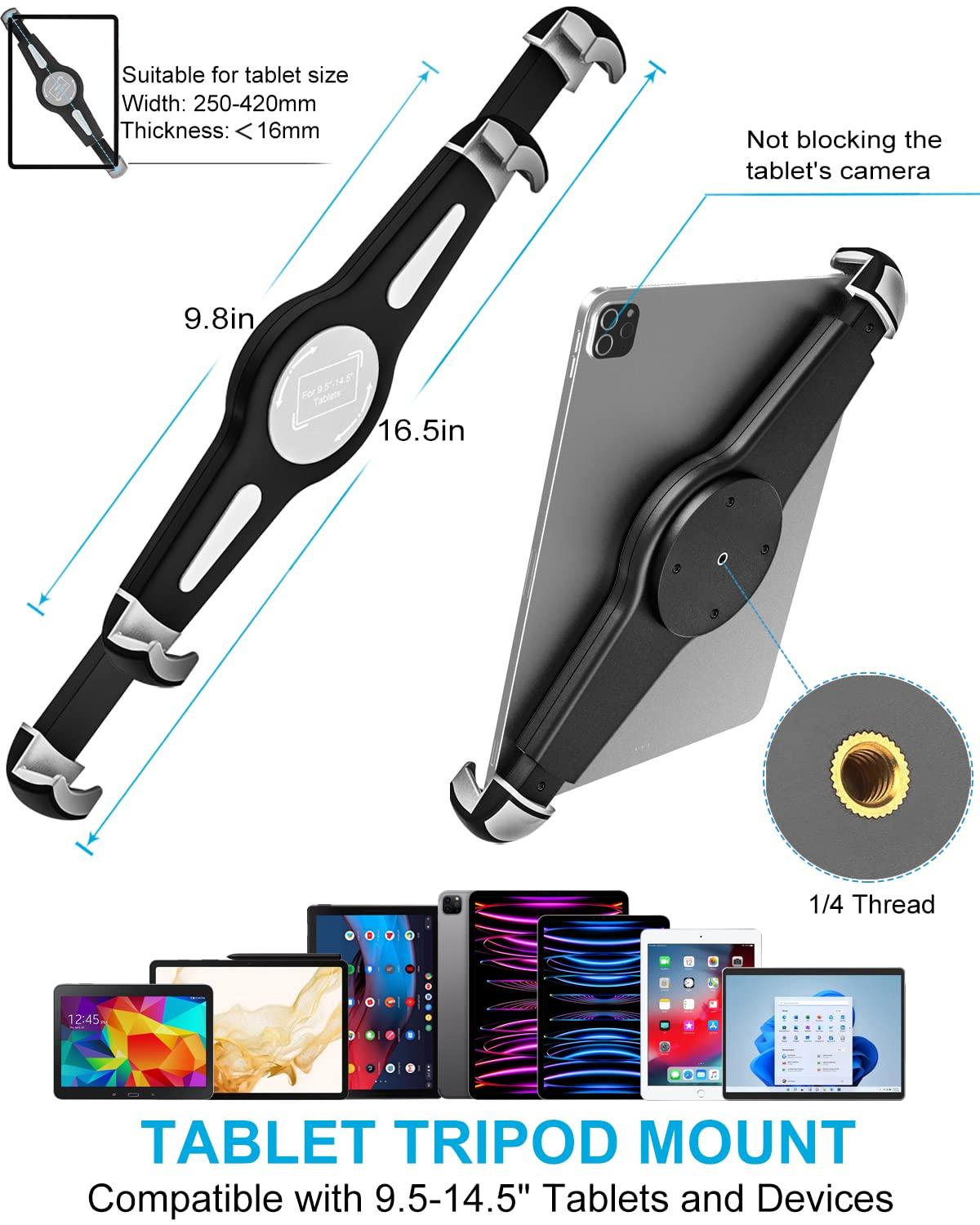 woleyi Car Seat Rail Tablet Mount for Truck, Aluminum Gooseneck Car Floor Bolt Tablet Holder Camera Clamp with 1/4'' Screw Adapter for Taxi, Van, Vehicle, Semi, SUV for iPad Pro/Air, Tabs, Gopro (9.5-14.5)