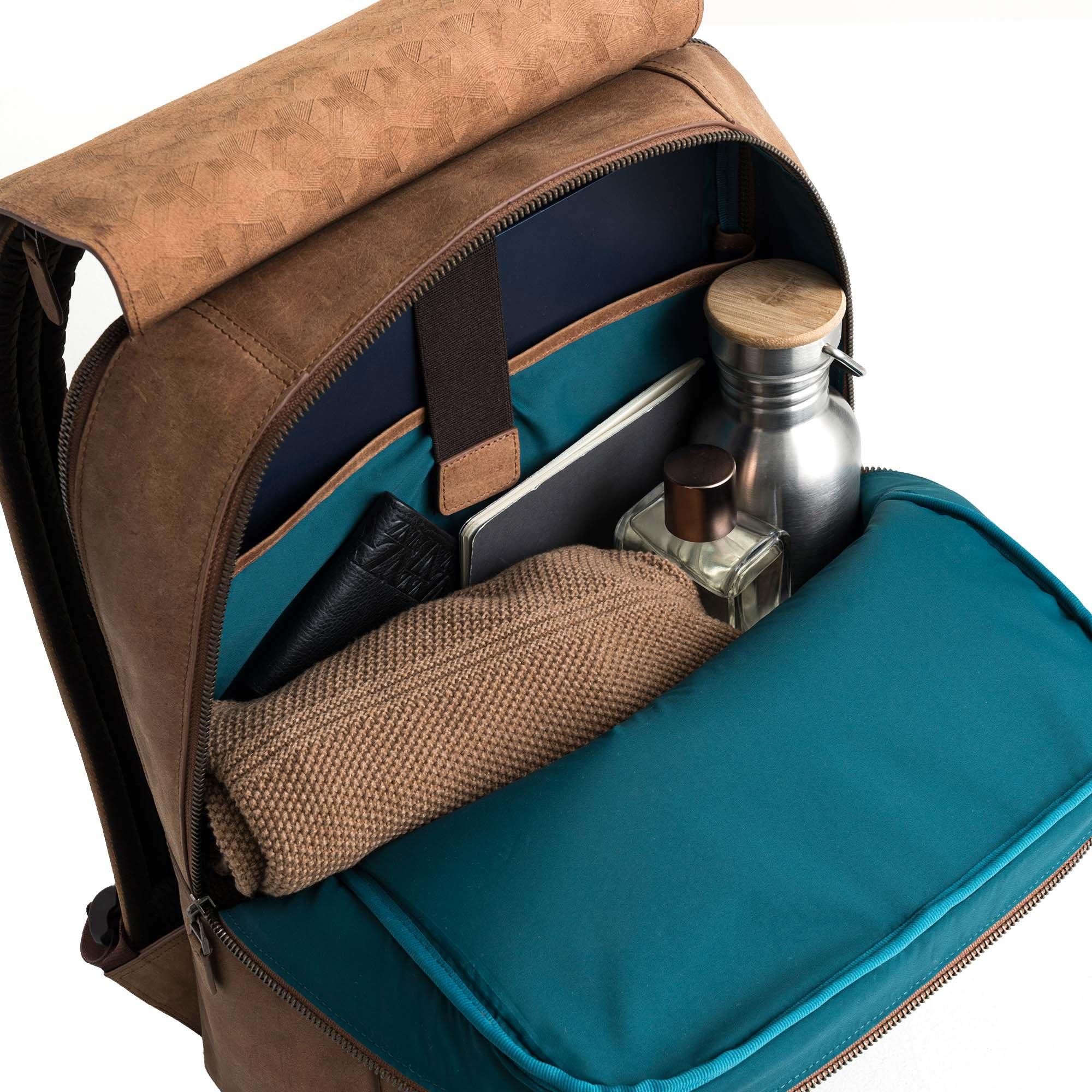 VELEZ VELEZ Brown Top Grain Leather Backpack + Black Messenger Bag for Men