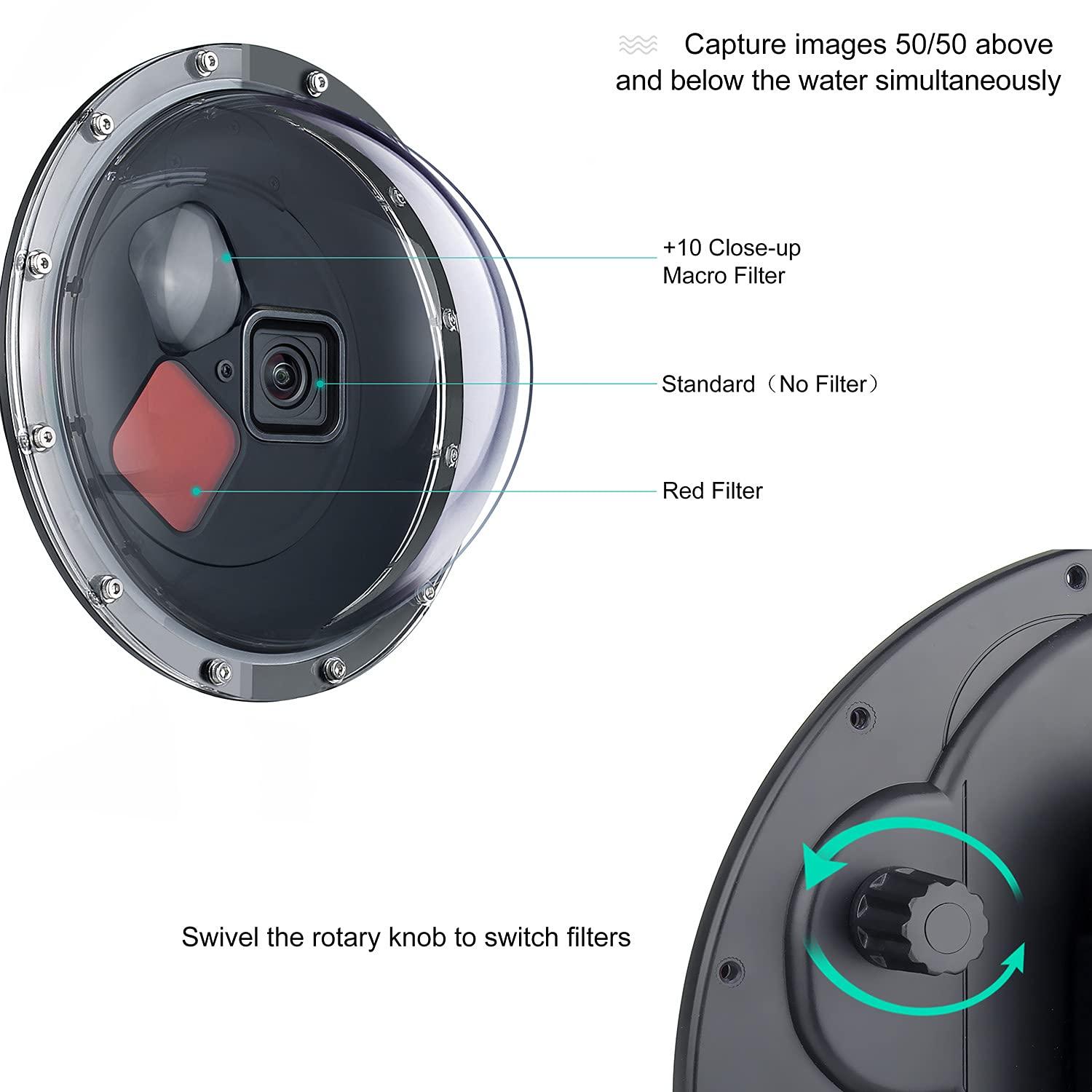 YALLSAME YALLSAME Waterproof Dome Port for GoPro Hero 13 12 11 10 9 Black with Built-in Switchable Filters, Floating Hand Grip, Trigger, Dive Snorkeling Underwater Dome Housing for GoPro 9 10 11 12 13 Black