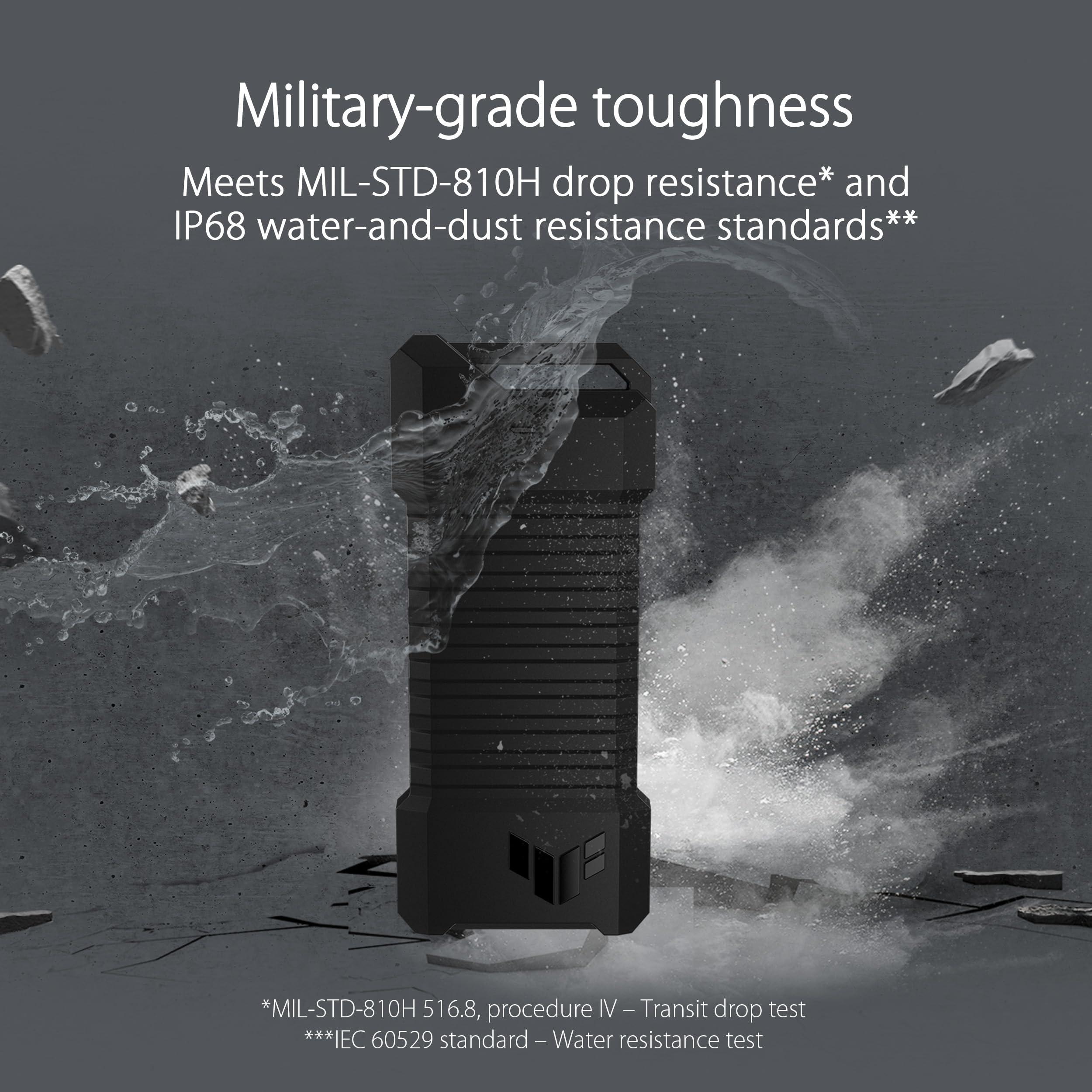 ASUS TUF Gaming AS1000 (USB-C 3.2 Gen 2x1 Portable M.2 NVMe PCIe SSD 1 TB, Aluminum Alloy Chassis with a Thermal pad, Military Grade MIL-STD-810H Drop Resistance, and IP68 Water/dust Resistance)