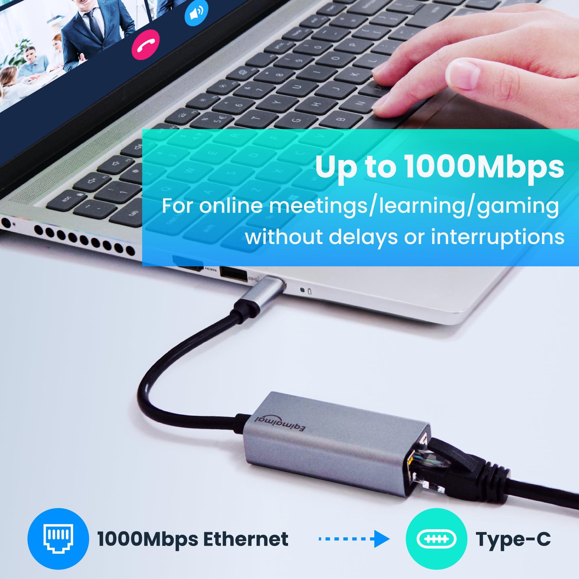 eqimaimai USBC Ethernet Adapter 2 Pack,2Pcs TypeC to RJ45 Ethernet Gigabit Network Adapter Compatible with Windows, MacOS, Linux, and More TypeC to RJ45 with 1000MBPS (2*USB C to RJ45)