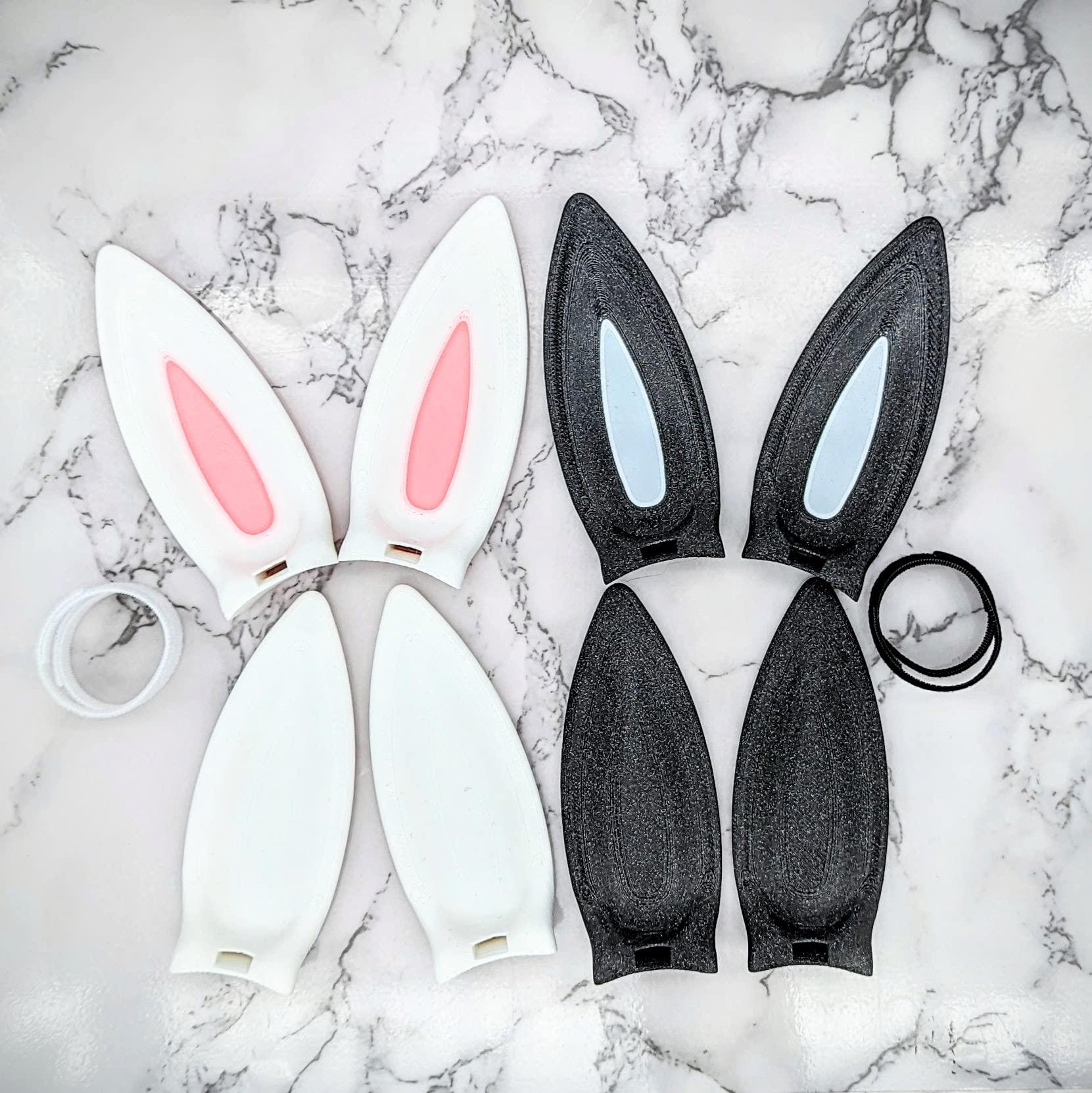 DirectNine Basics Bunny Ears for Headphones - Adorable Bunny Headphones Attachment in Various Colors with Hidden Self Fastener - Bunny Ears for Gamers and Streamers (Set of 2) (White/Pink, Straight/Bent)