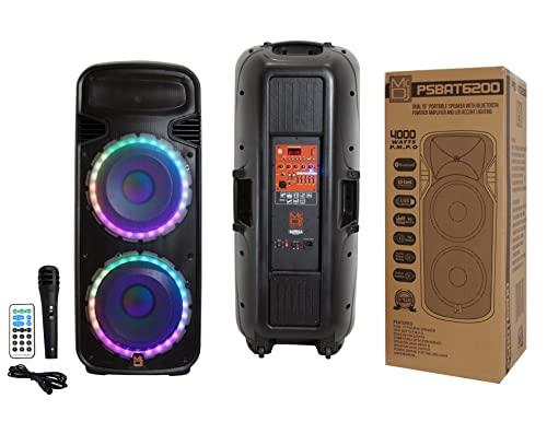 Mr. Dj Mr. Dj PSBAT6200 Dual 15" 4000W Max Power Speaker with Built-In Bluetooth