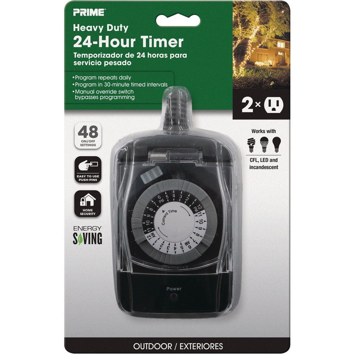 Prime Wire & Cable Prime Wire & Cable TNO24111 2-Outlet Pigtail with 24 Hour Electro Mechanical Timer