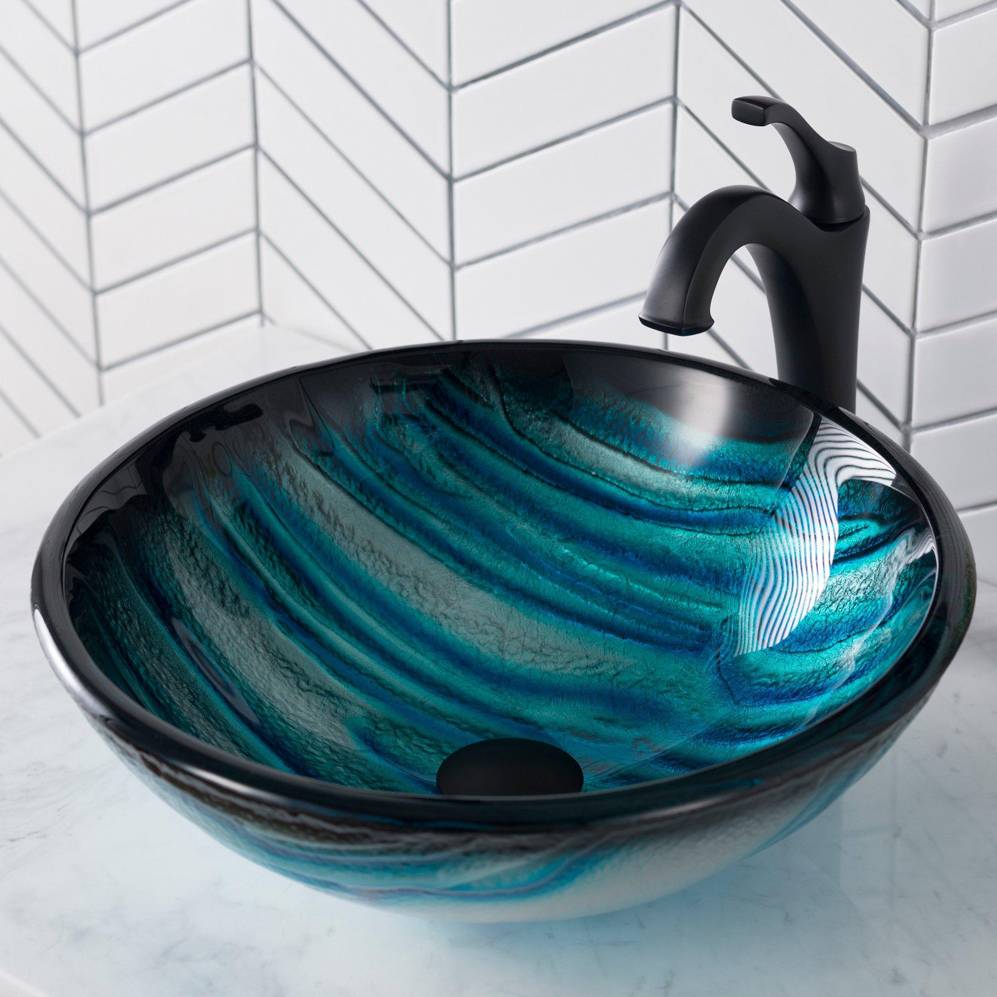 Kraus KRAUS Nature Series Round Blue Glass Vessel Bathroom Sink, 17 inch GV-399-19mm