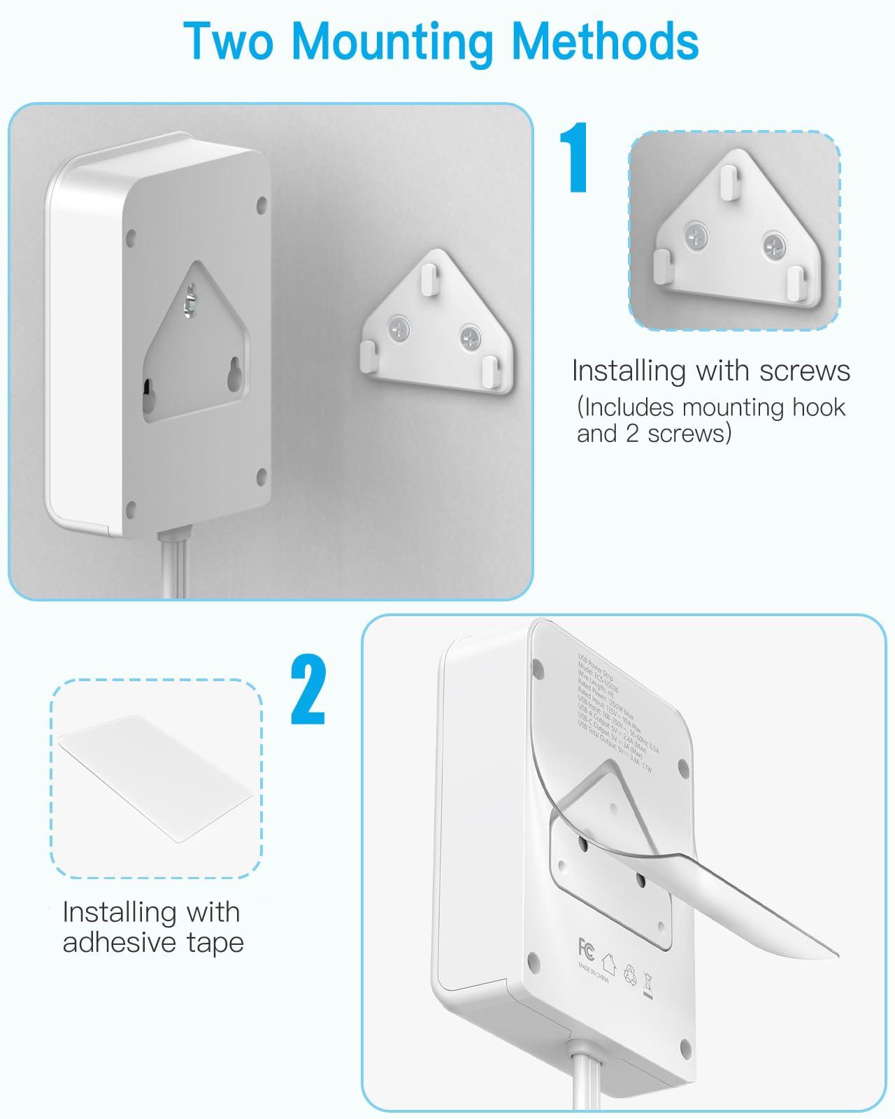 PAEWOK Flat Electrical Outlet Extender with USB C Ports, 4 Outlet 3 USB Wall Plug, 6 ft Thin Extension Cord, Flat Plug Power Strip Surge Protector for Home, Office. White