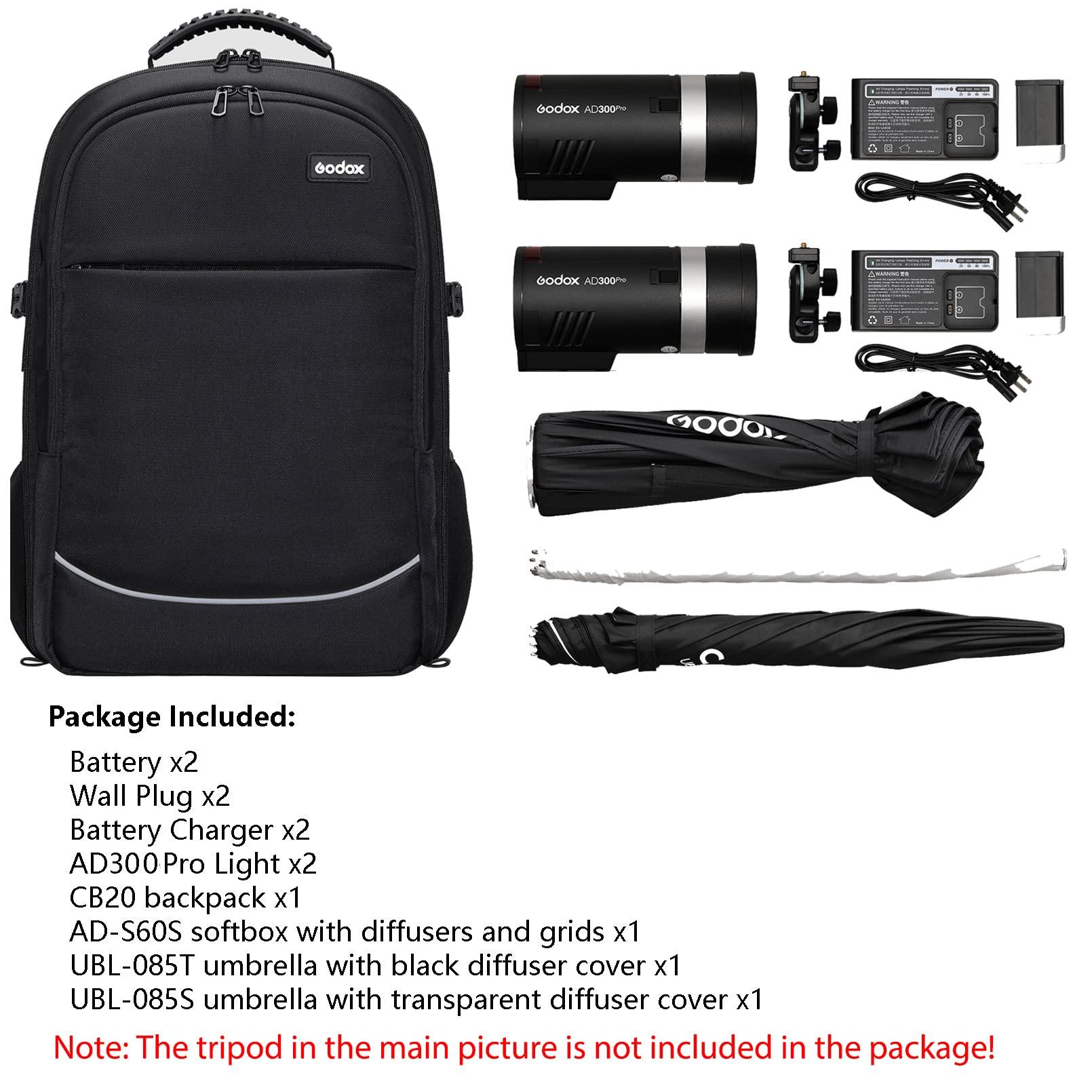 GODOX Godox AD300 Pro Photography Lighting Kit, 2.4G TTL 1/8000s HSS Strobe Light Photography Kit, 0.01-1.5S Recycle Time, 320 Full Power Studio Lighting Kit, Expand Your Capability with Ease(AD300Pro Kit)