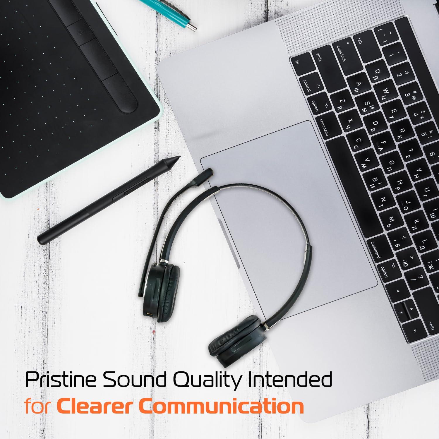 Spracht Spracht HS-2051 Dual Ear Wireless Bluetooth Headset with Base Station | Wireless Headset for Work | Wireless Headset with Microphone | AI-Powered Noise Cancelling Headset (not for Desktop Phones)