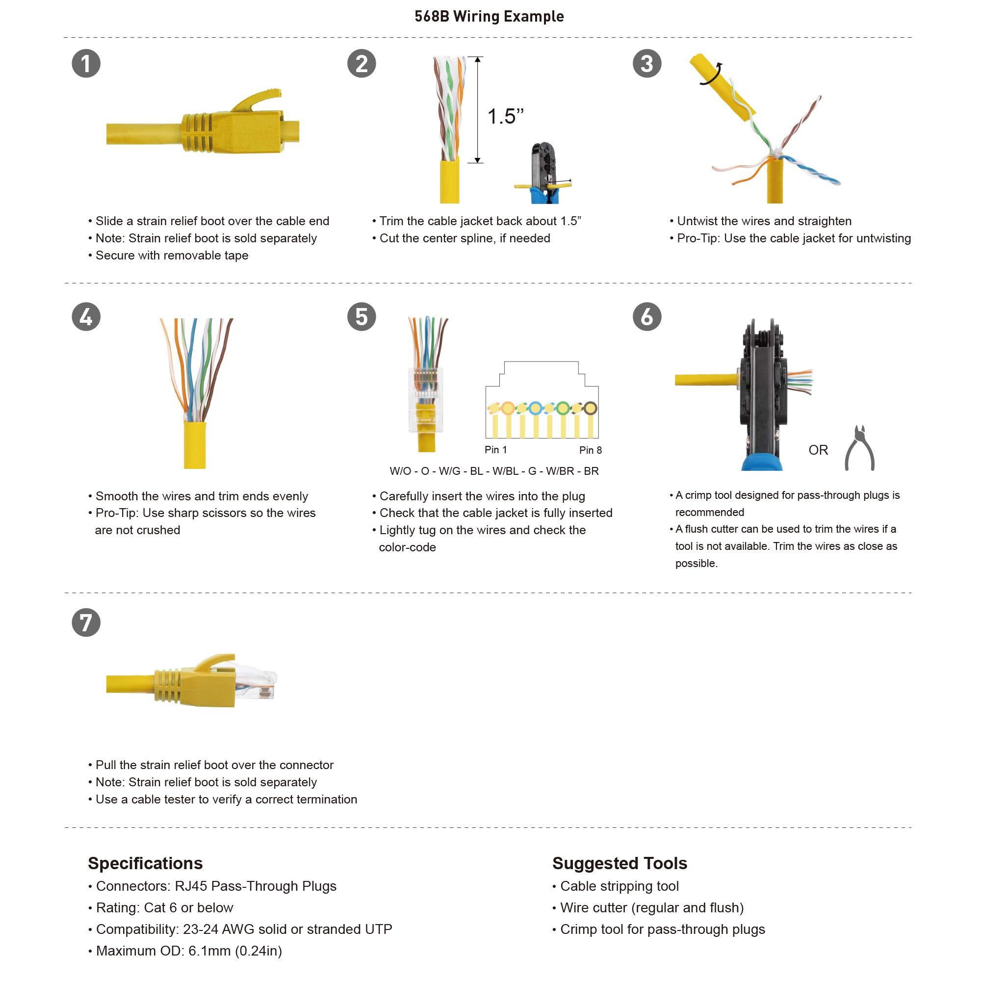 Cable Matters Cable Matters 100-Pack Cat 6 Pass Through RJ45 Connectors (Cat 6 Ends / Cat6 Connector / RJ45 Modular Plugs/Ethernet Plugs/Network Connector) for Solid or Stranded UTP Ethernet Cable