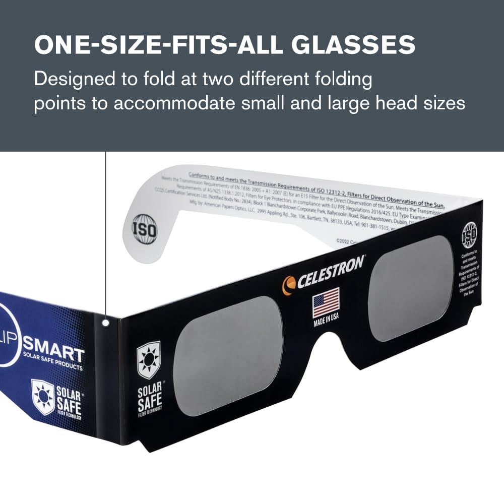 Celestron Celestron EclipSmart Solar Shades Observing Kit Meets ISO 12312-2:2015(E) Standards Four Eclipse Glasses & Guidebook Perfect for Safe Sun Viewing and Sunspots